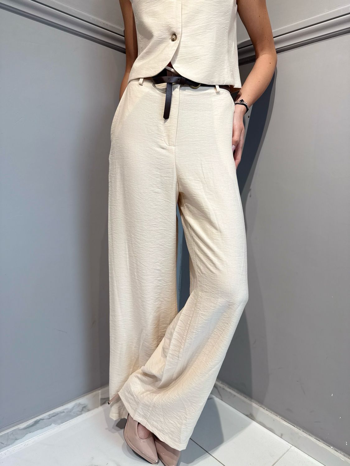 HAVE ONE - pantalone elastico dietro PIA-Q532 beige