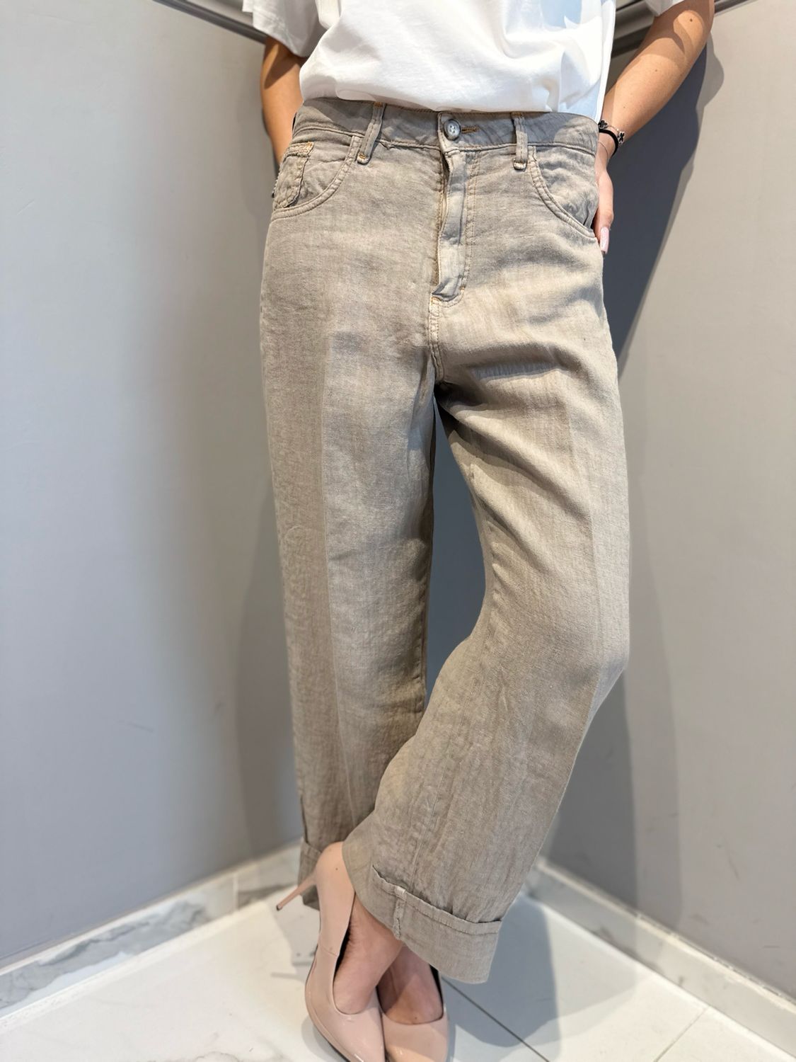 HAVE ONE - pantalone mandy in lino PLS-Q223 beige