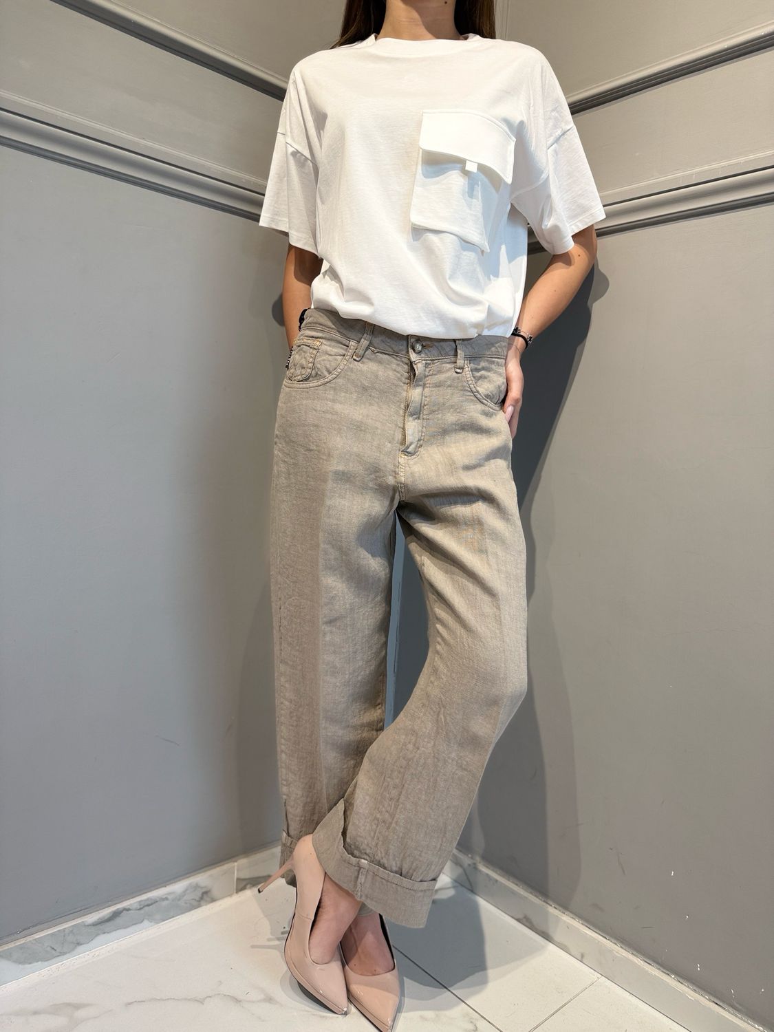 HAVE ONE - pantalone mandy in lino PLS-Q223 beige