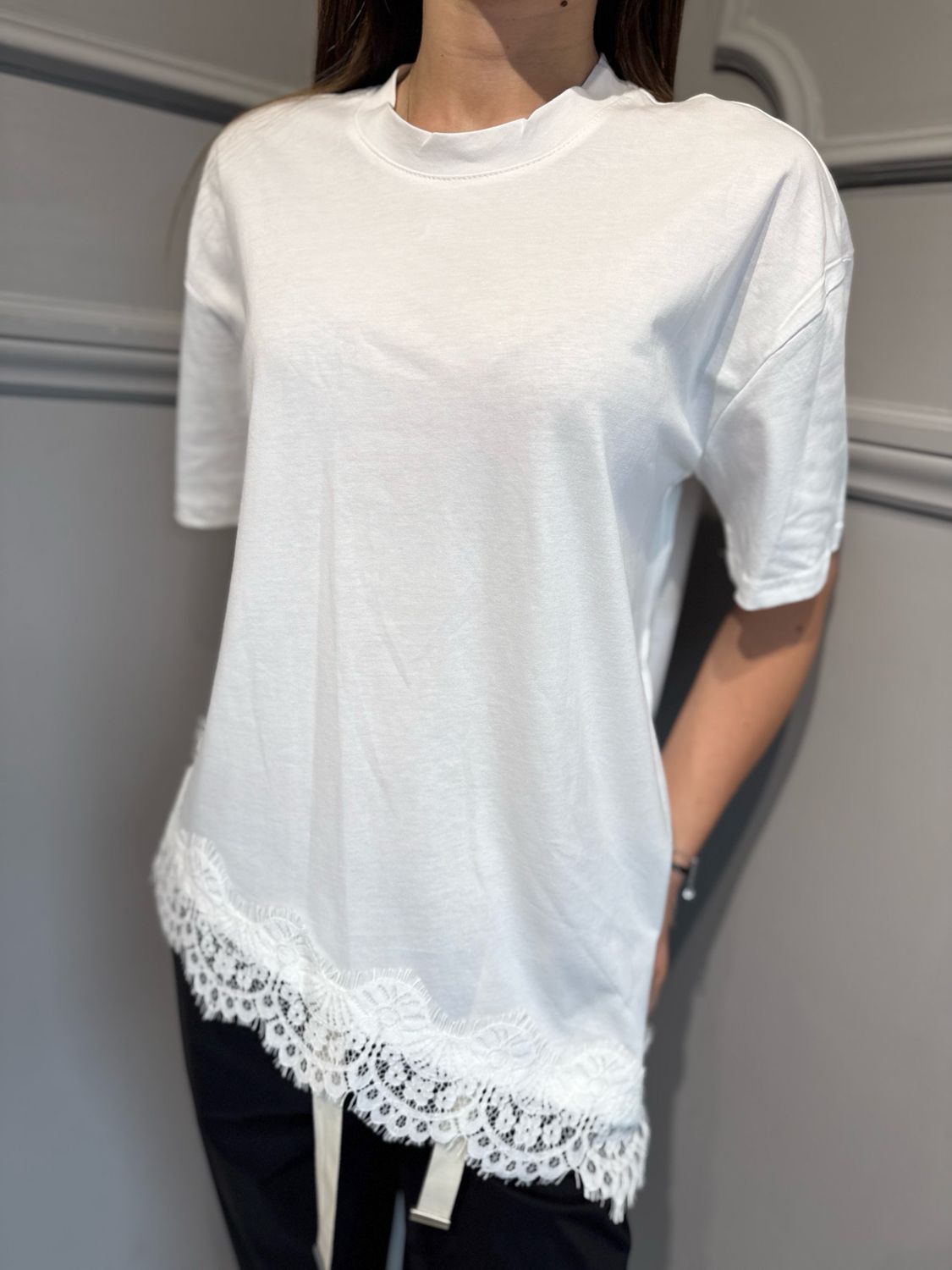 VICOLO - t-shirt con pizzo RAB0598 bianco