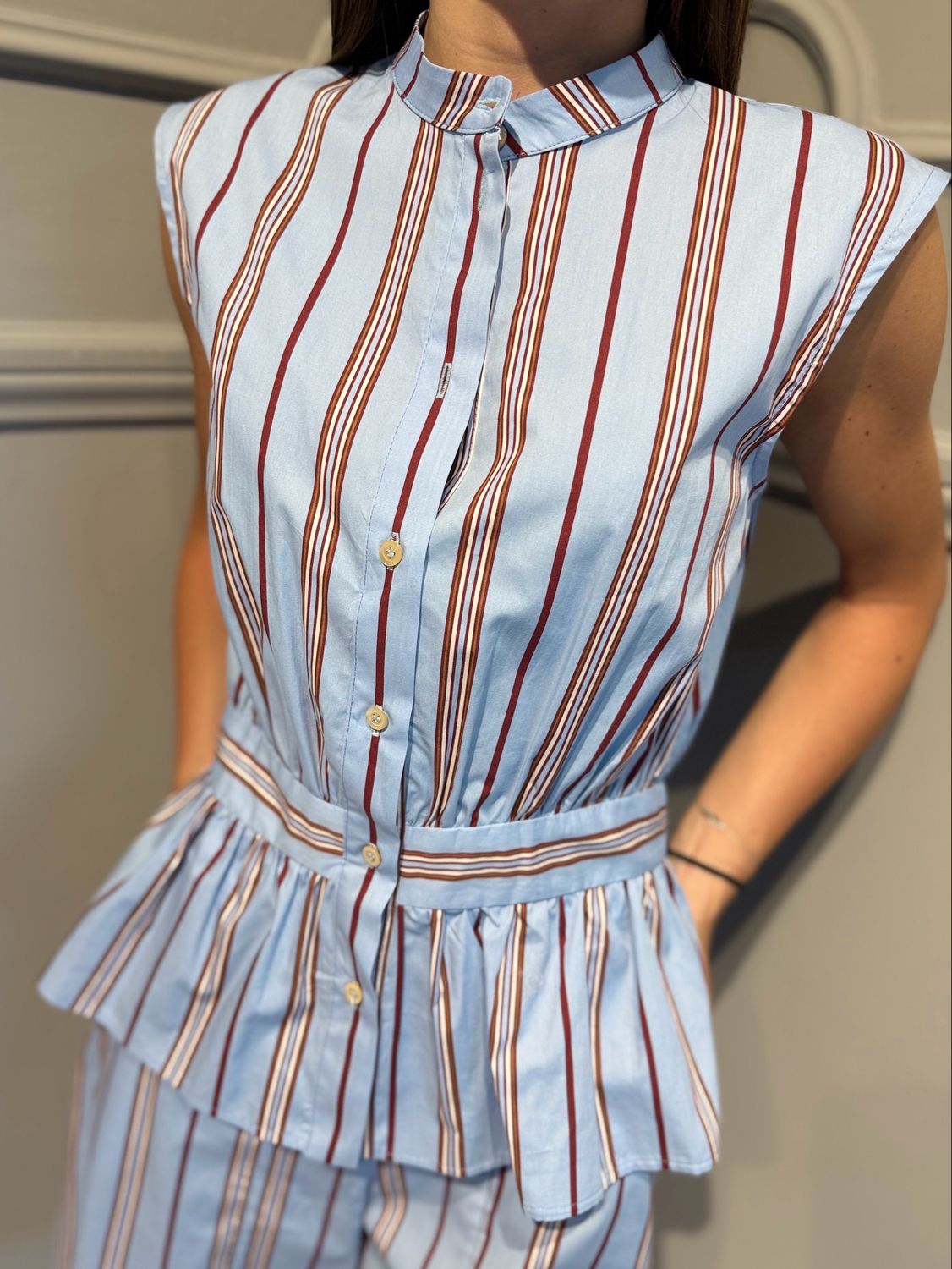 TENSIONE IN - camicia a righe in popeline di cotone 39476 vino/celeste
