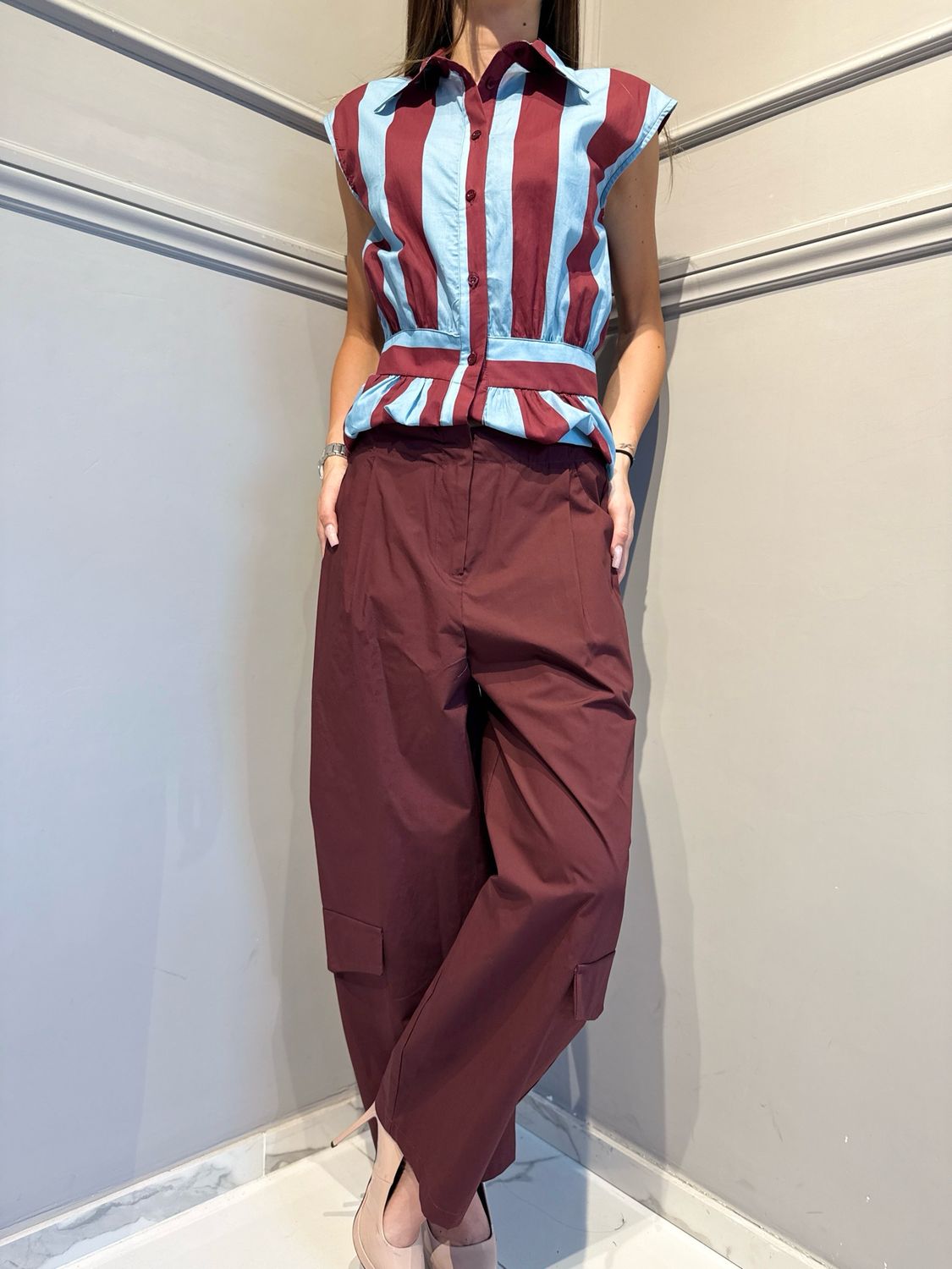 MOTEL - pantalone in cotone parachute 26P5223 bordeaux