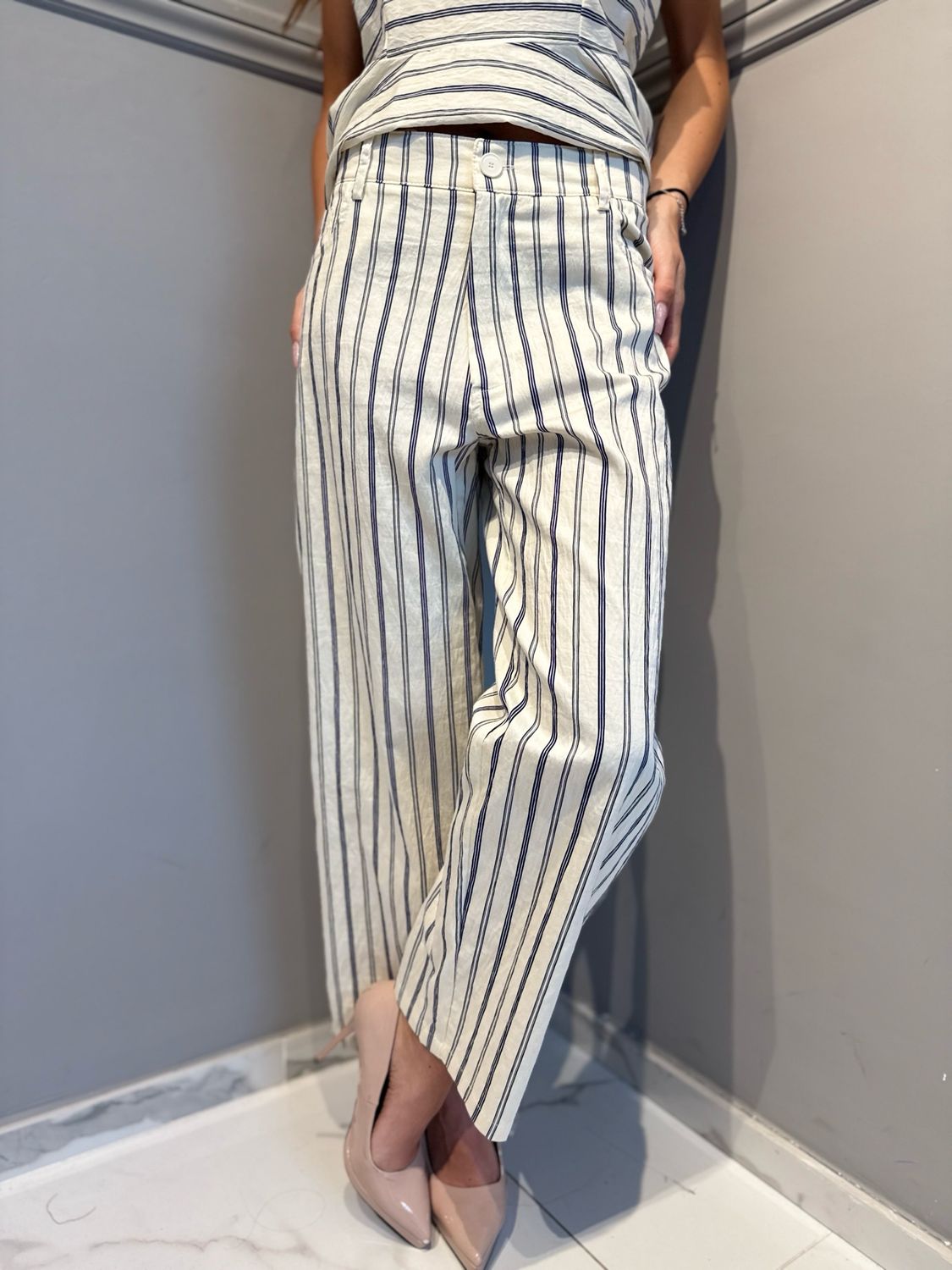 TENSIONE IN - pantalone 5 tasche rigato ZE1718 blu