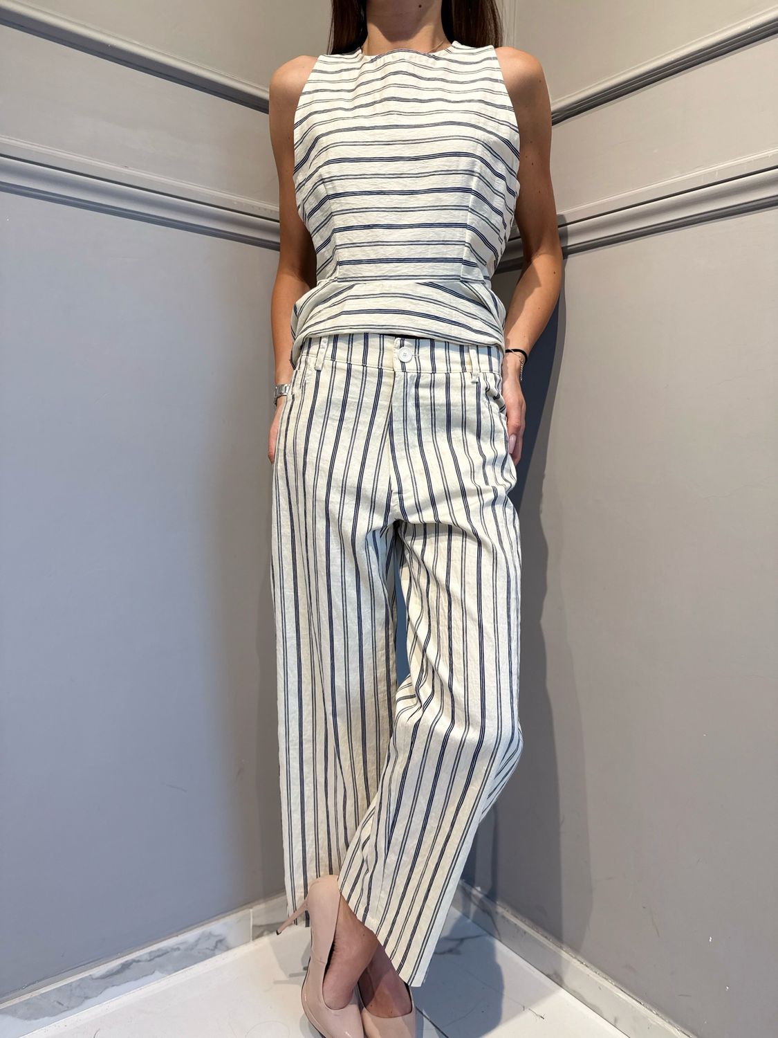 TENSIONE IN - pantalone 5 tasche rigato ZE1718 blu