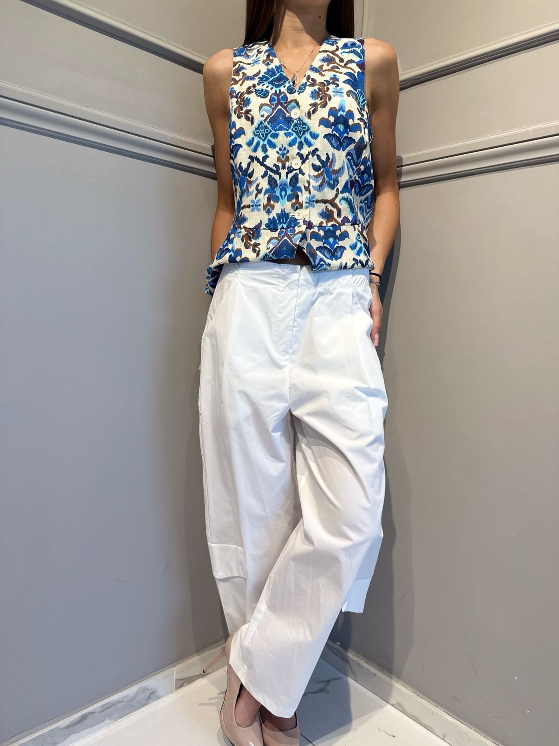 MOTEL - pantalone in cotone parachute 26P5223 bianco