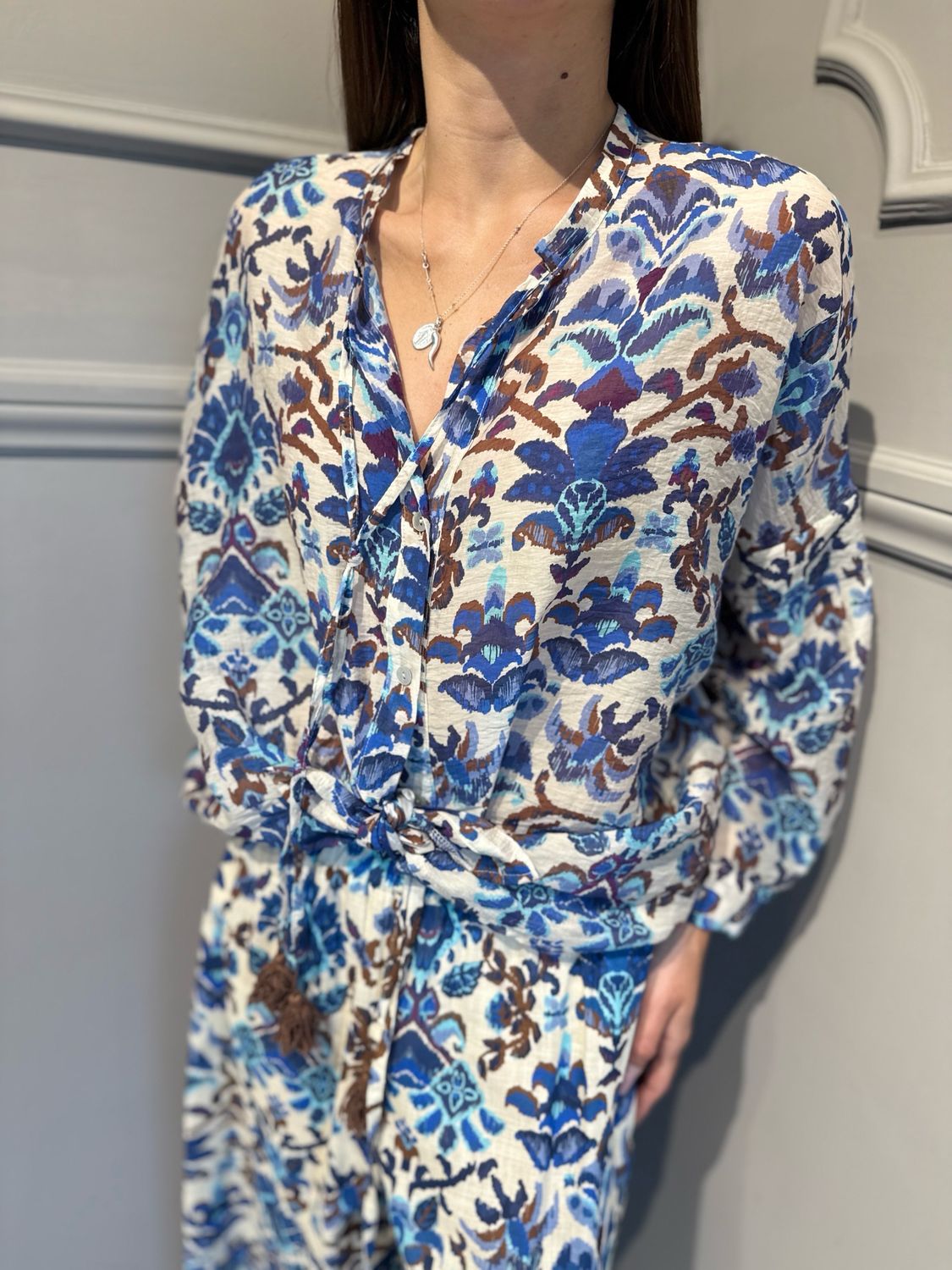 MOTEL - camicia S26CH 78 fantasia Moro/bluette