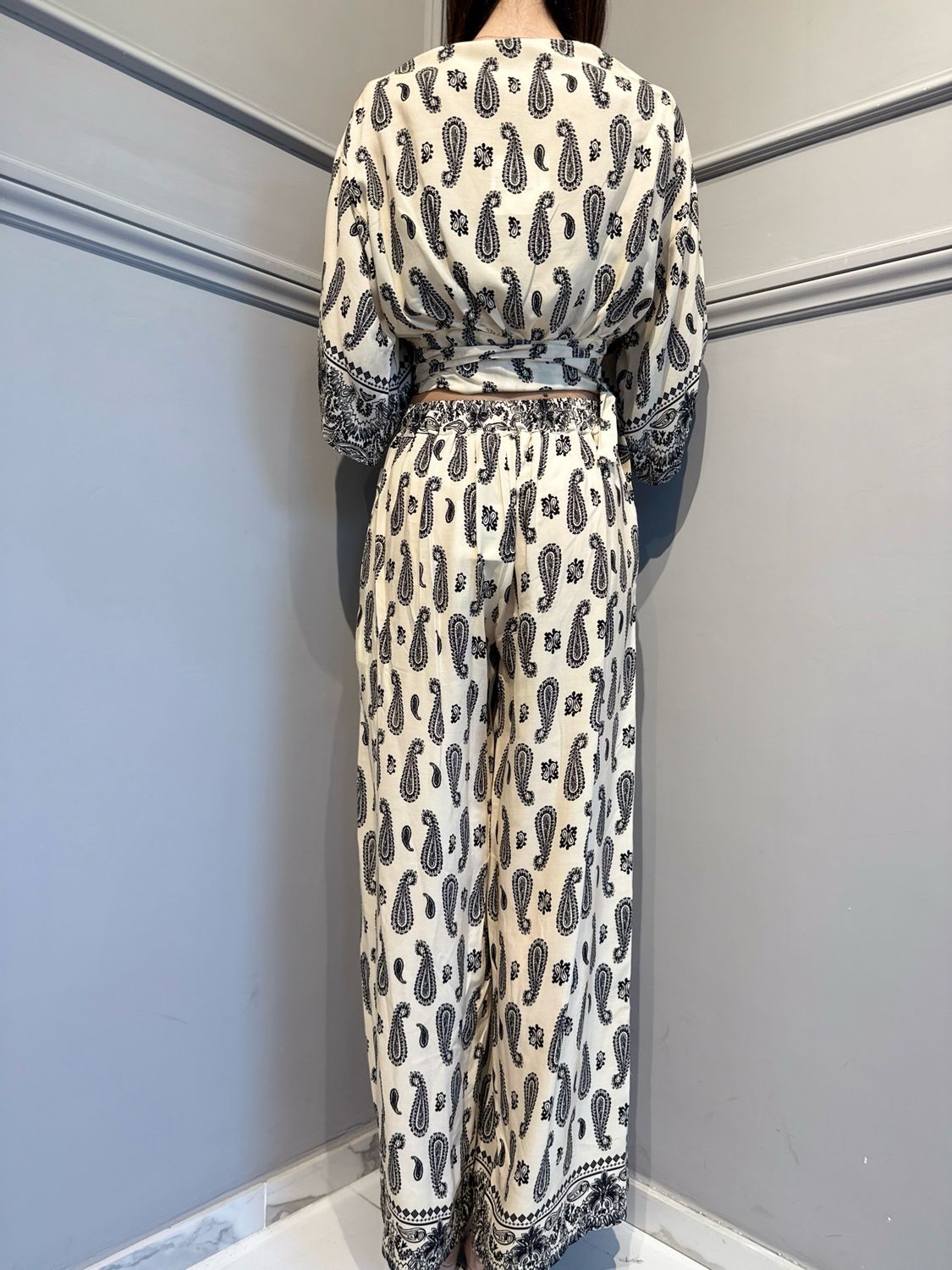 VICOLO - pantalone a palazzo elastico dietro tab2660 moro/panna