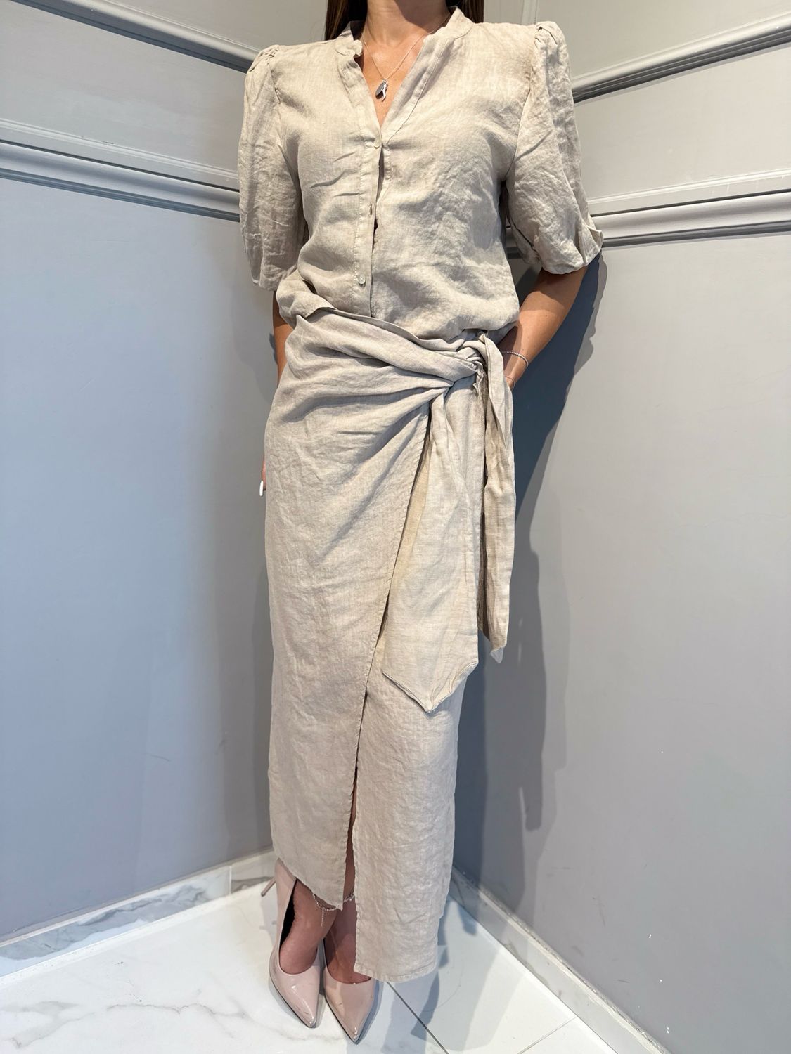 TENSIONE IN - gonna pareo in puro lino S26GJ49 sabbia