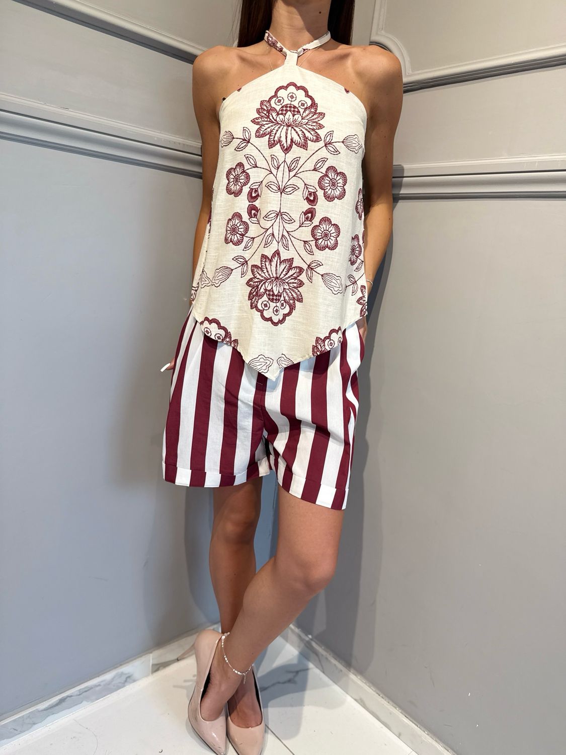 TENSIONE IN - top ricamato 39515 bordeaux