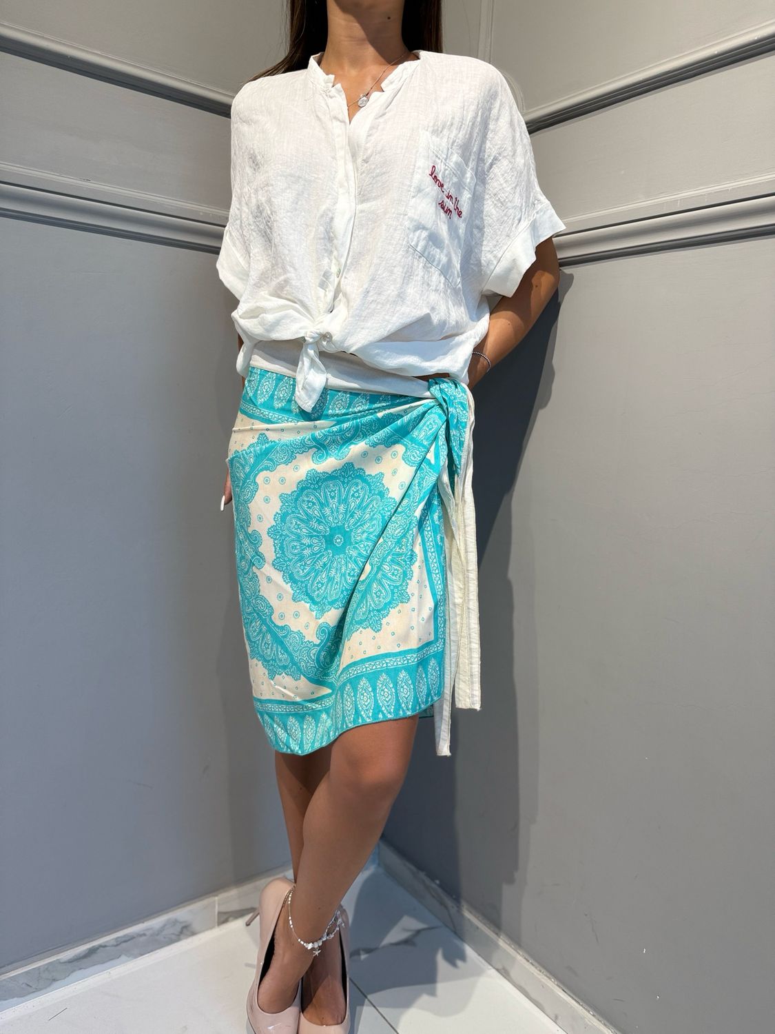 TENSIONE IN - gonna corta foulard PE260377 turchese