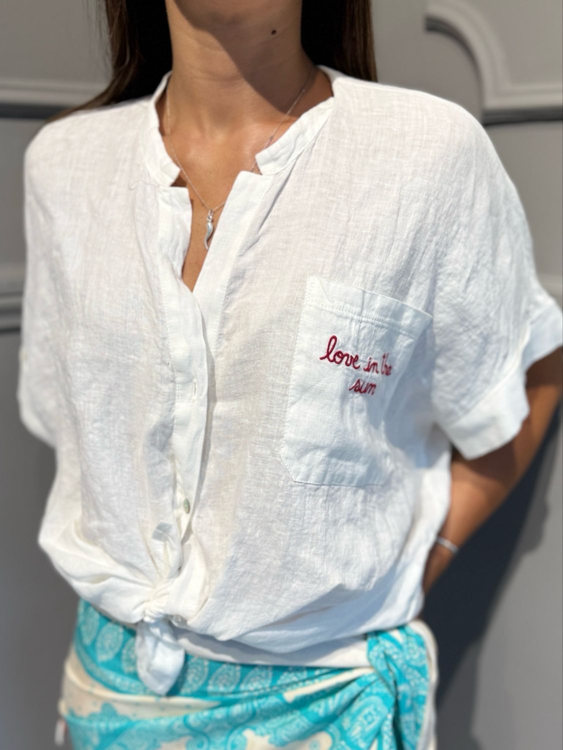 TENSIONE IN - camicia in lino S26CL42 bianco