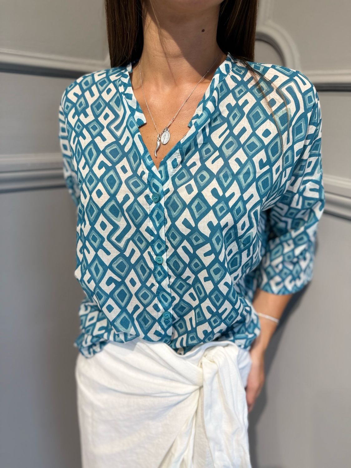 TENSIONE IN - camicia in mussola di cotone PE260417 blu