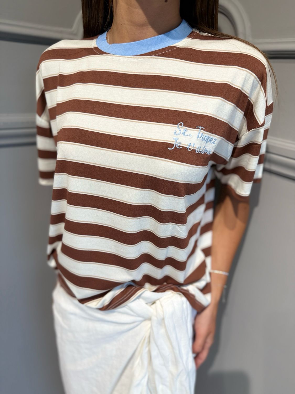 MOTEL - t-shirt righe 1321J tabacco/celeste