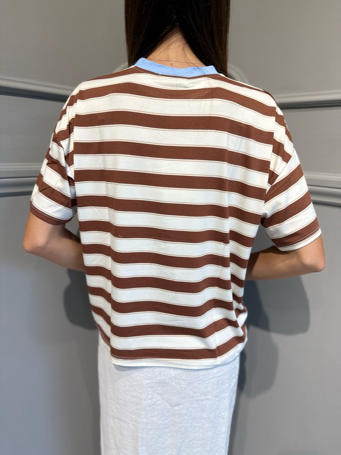 MOTEL - t-shirt righe 1321J tabacco/celeste