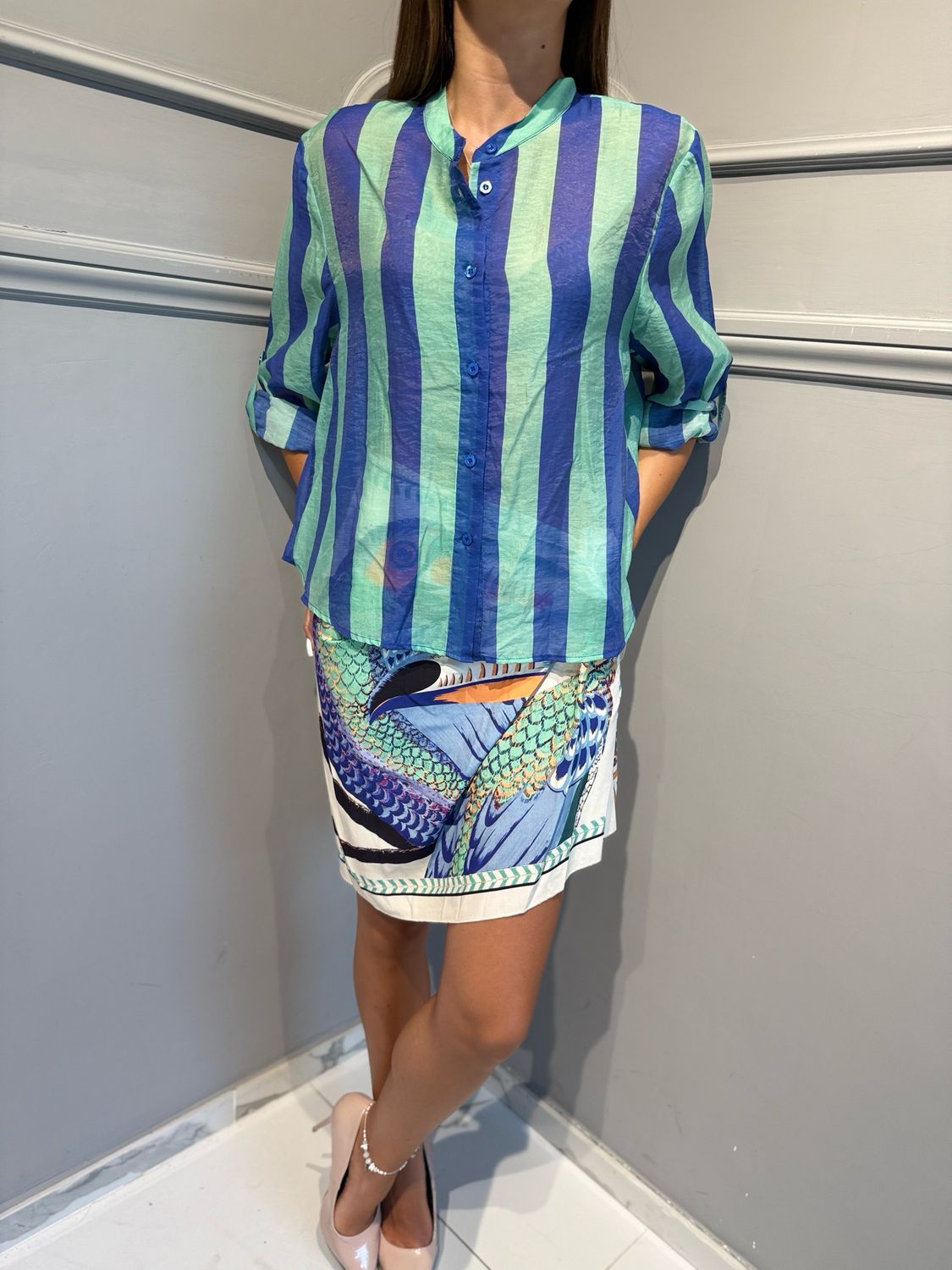 HAVE ONE - camicia riga eco CVS-Q422 royal/acqua
