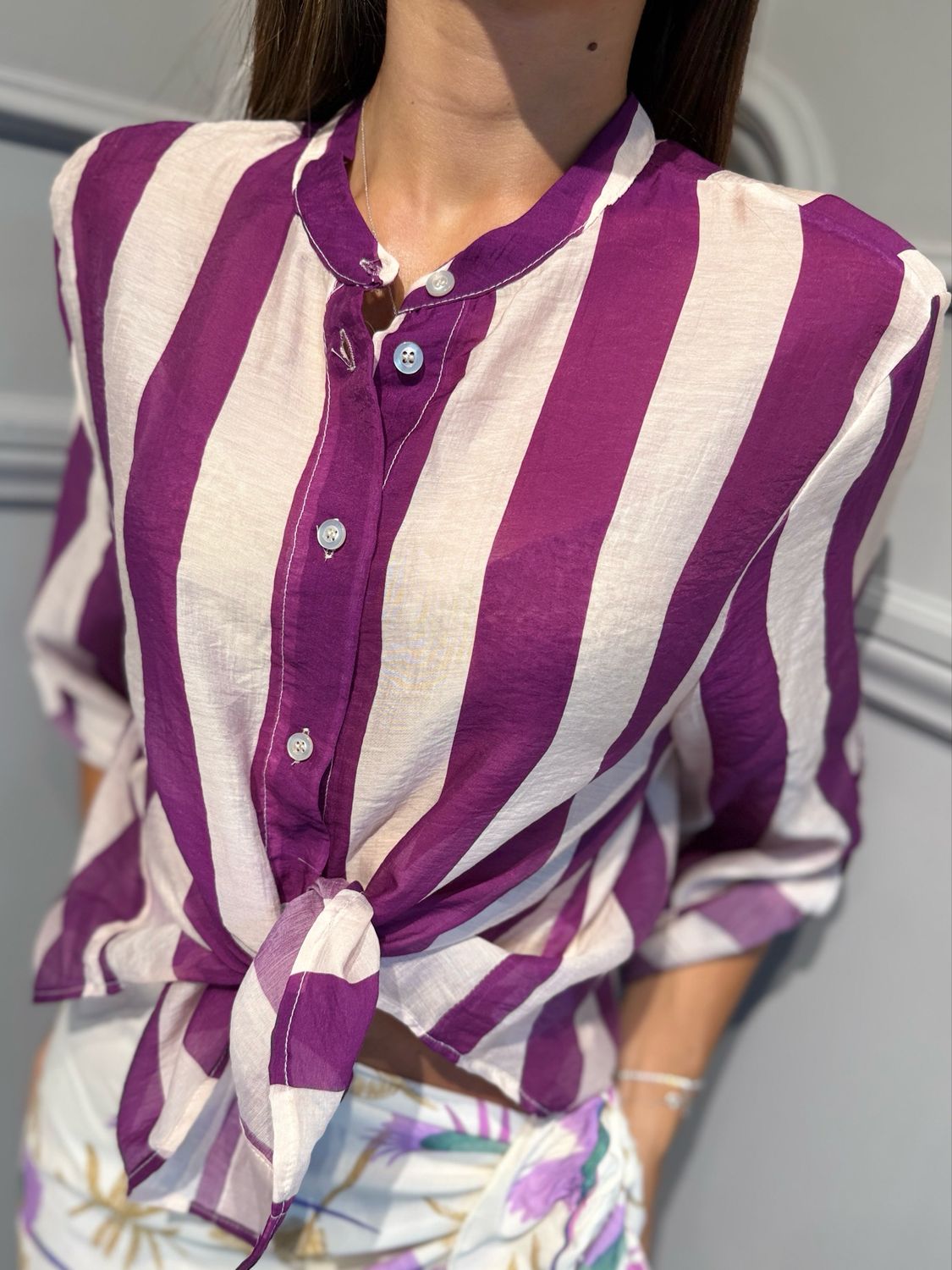 HAVE ONE - camicia eco riga CVS-Q422 burro/viola