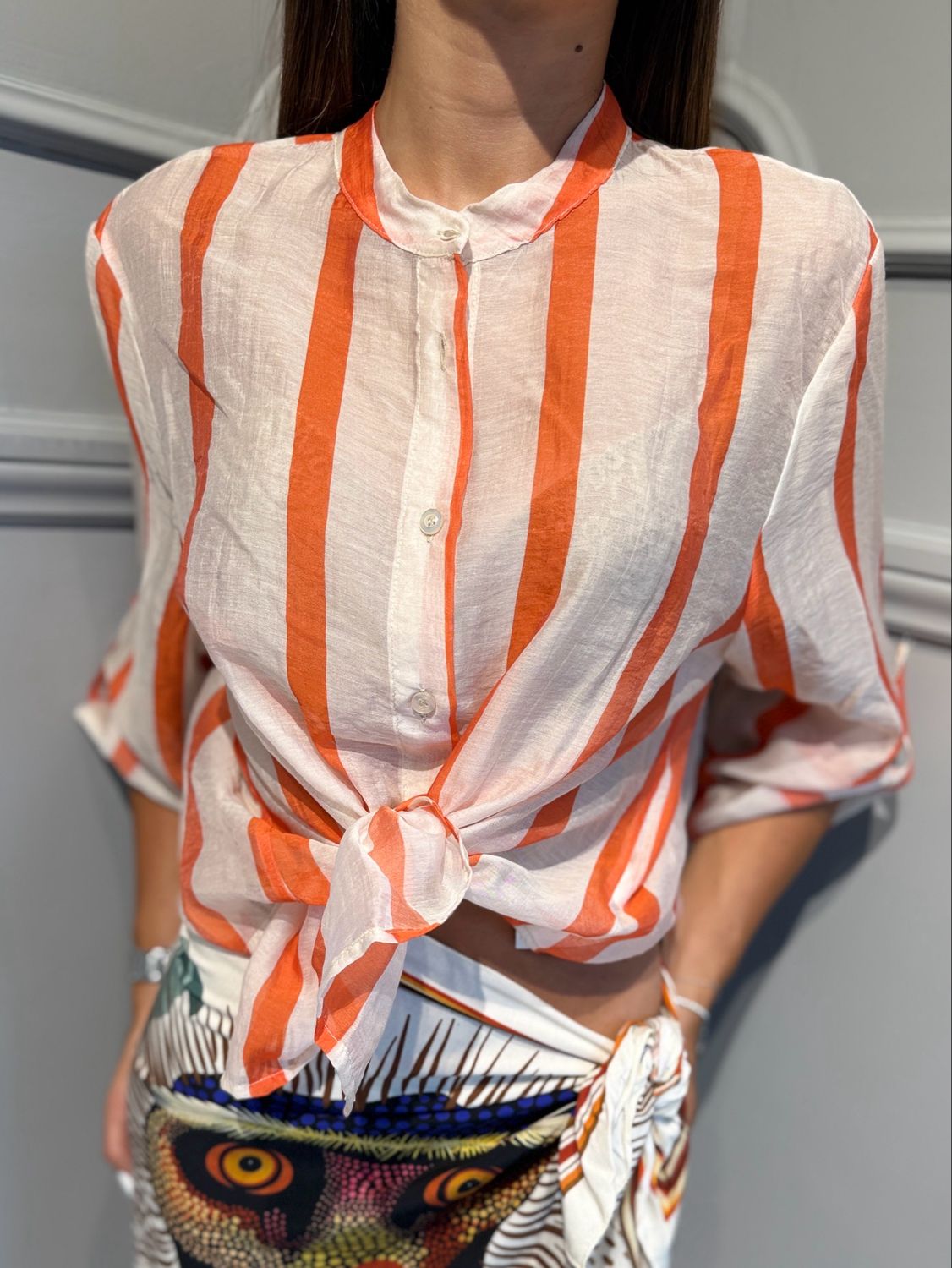 HAVE ONE - camicia eco riga CVS-Q465 burro/arancio