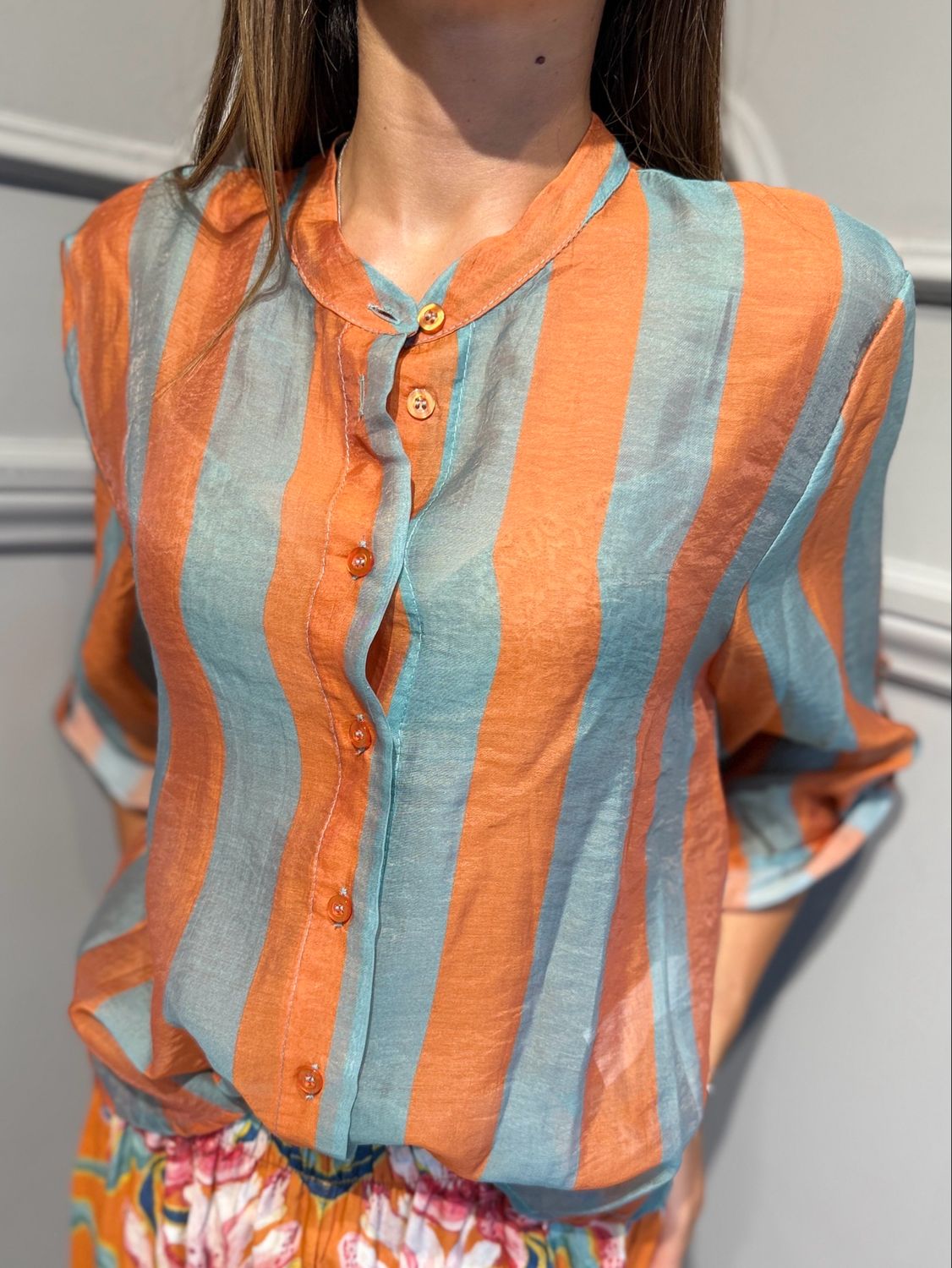 HAVE ONE - camicia eco riga CVS-Q422 carta da zucchero/arancio