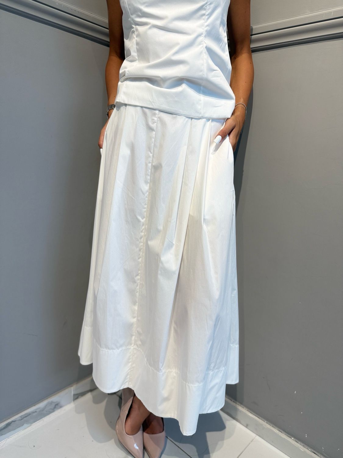 MOTEL - Twinset gonna+top a fascia in cotone S26XE01 bianco