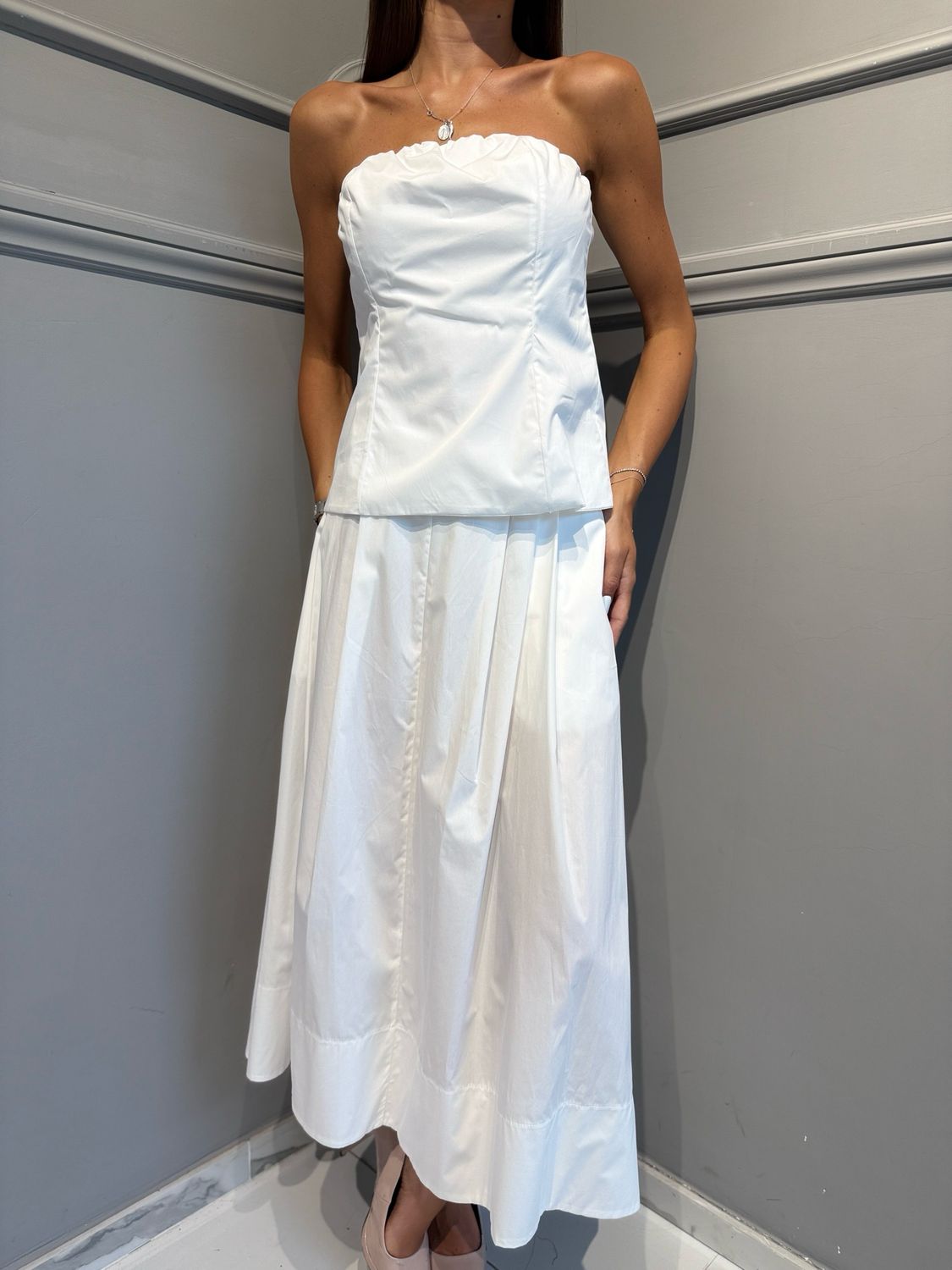 MOTEL - Twinset gonna+top a fascia in cotone S26XE01 bianco