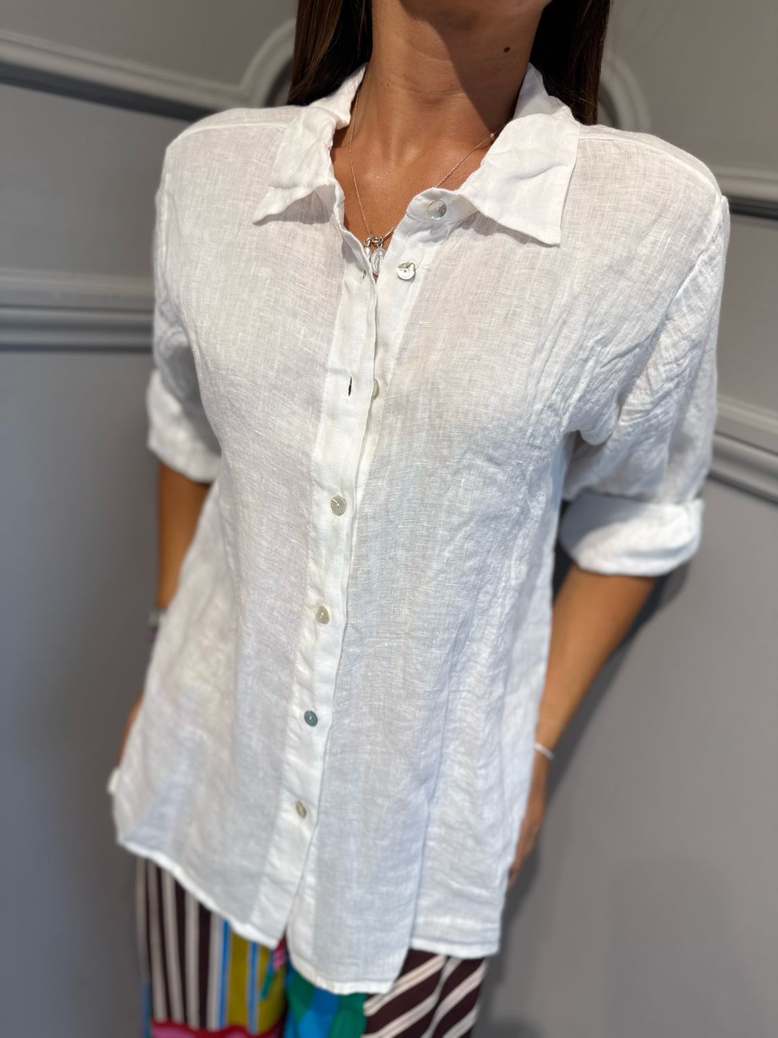 TENSIONE IN - camicia in puro lino S26CL20 bianco