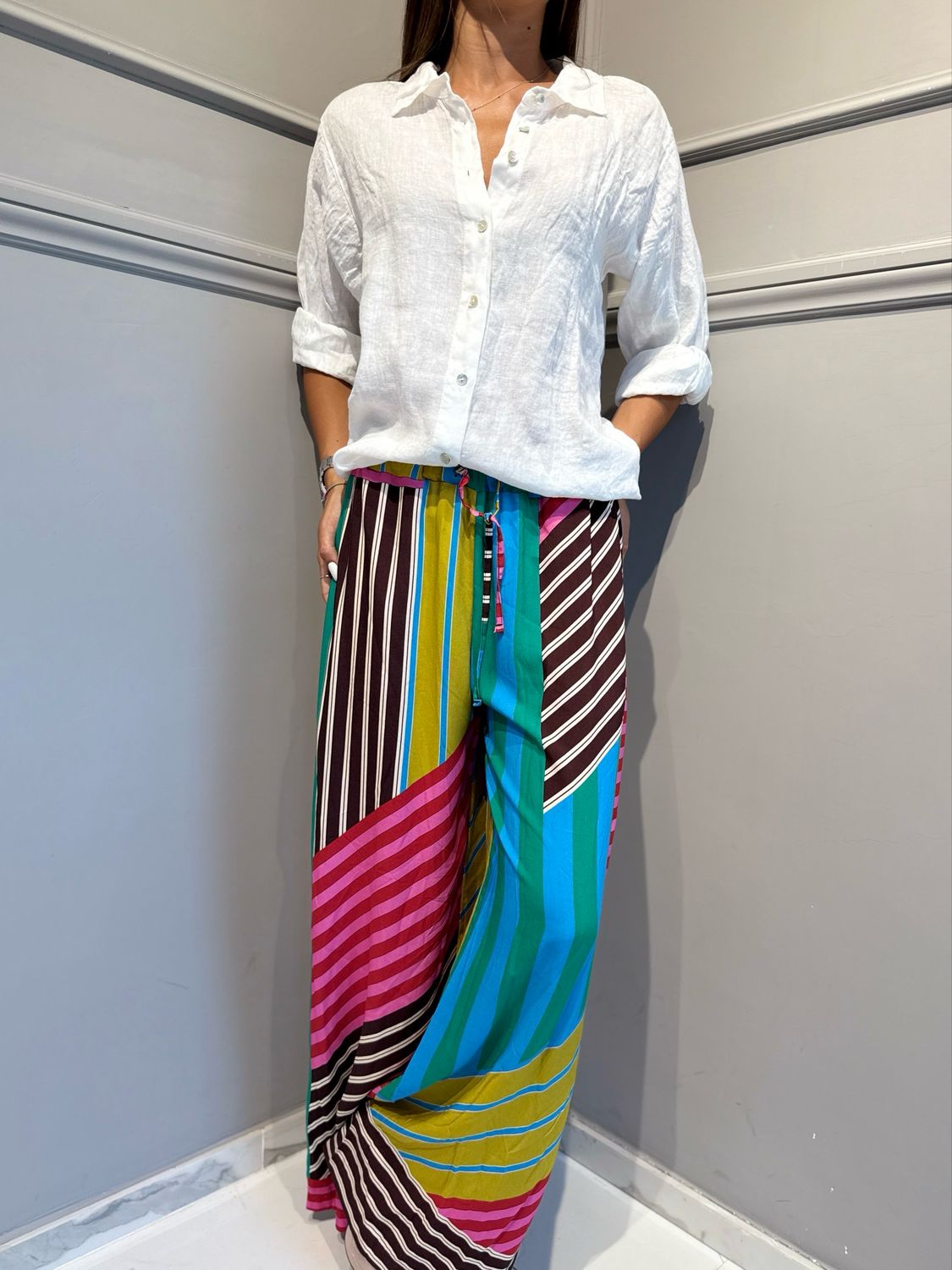 TENSIONE IN - pantalone in viscosa a palazzo a righe 39813