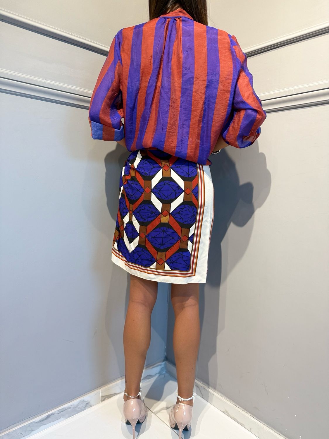 HAVE ONE - gonna corta foulard pareo geometrica  GVS-Q243 bluette