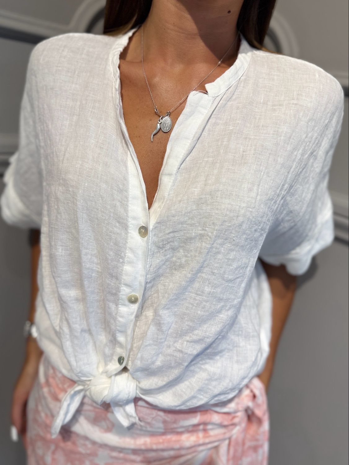 TENSIONE IN - camicia puro Lino S26CL97 bianco
