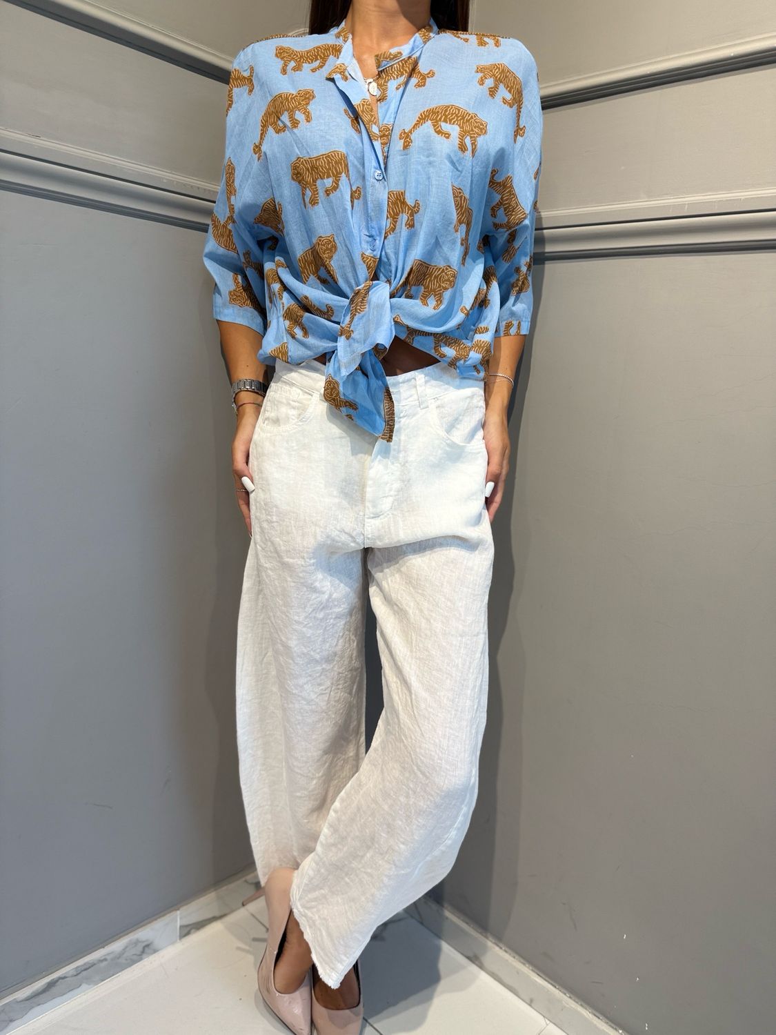 TENSIONE IN pantalone in puro lino Baloon S26PJ93 bianco