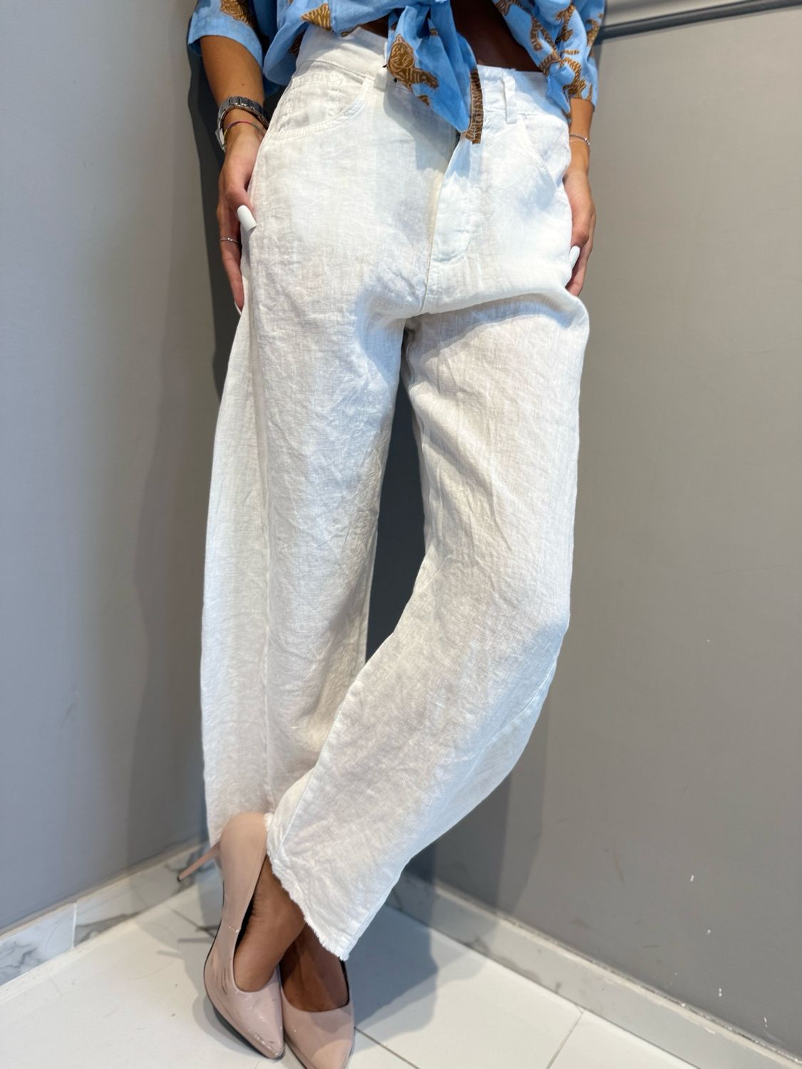 TENSIONE IN pantalone in puro lino Baloon S26PJ93 bianco