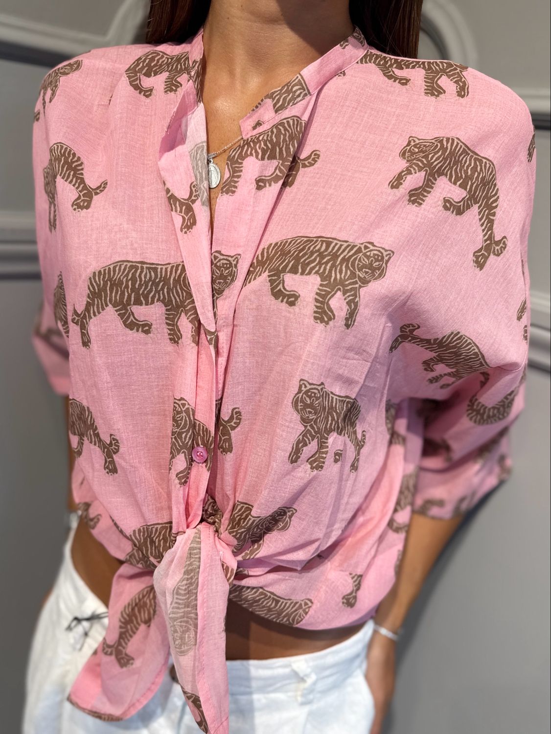 TENSIONE IN - camicia in mussola tigri PE260438 rosa