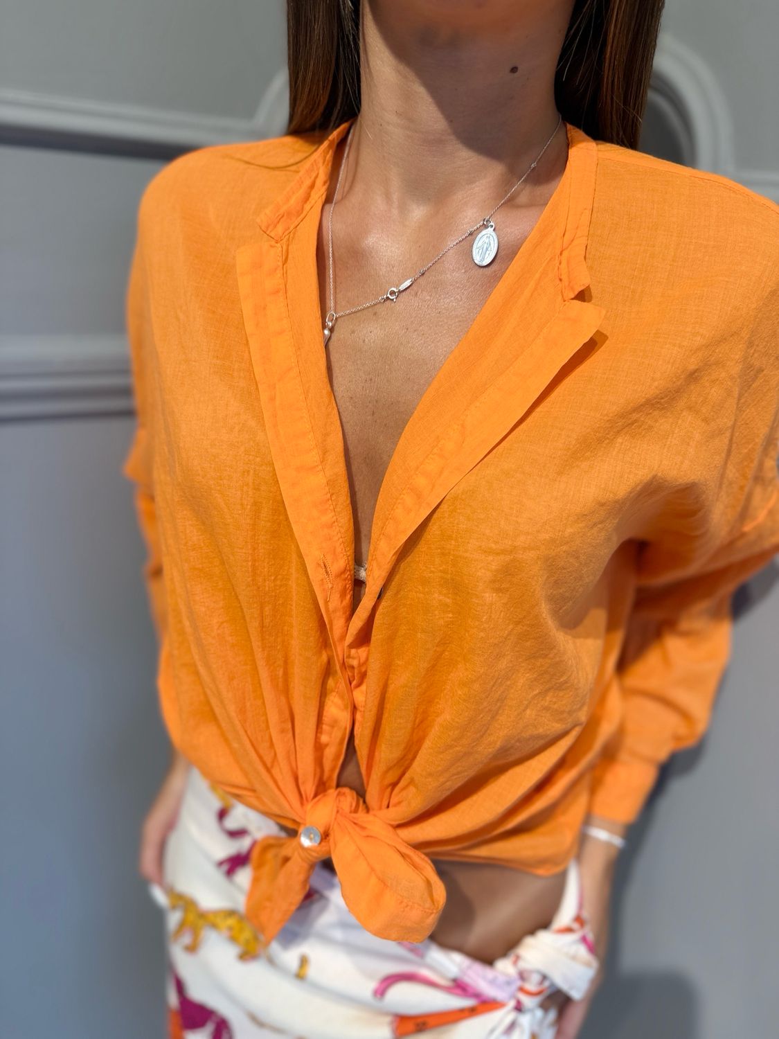 TENSIONE IN - camicia in mussola di cotone arancio S26CK14