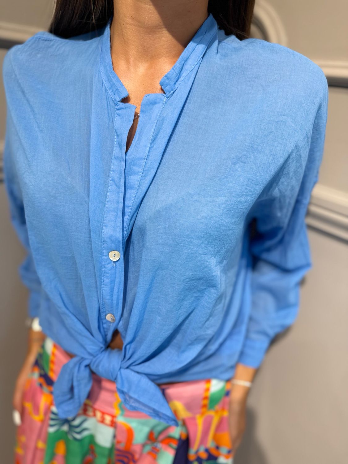 TENSIONE IN - camicia in mussola di cotone S26CK14 bluette