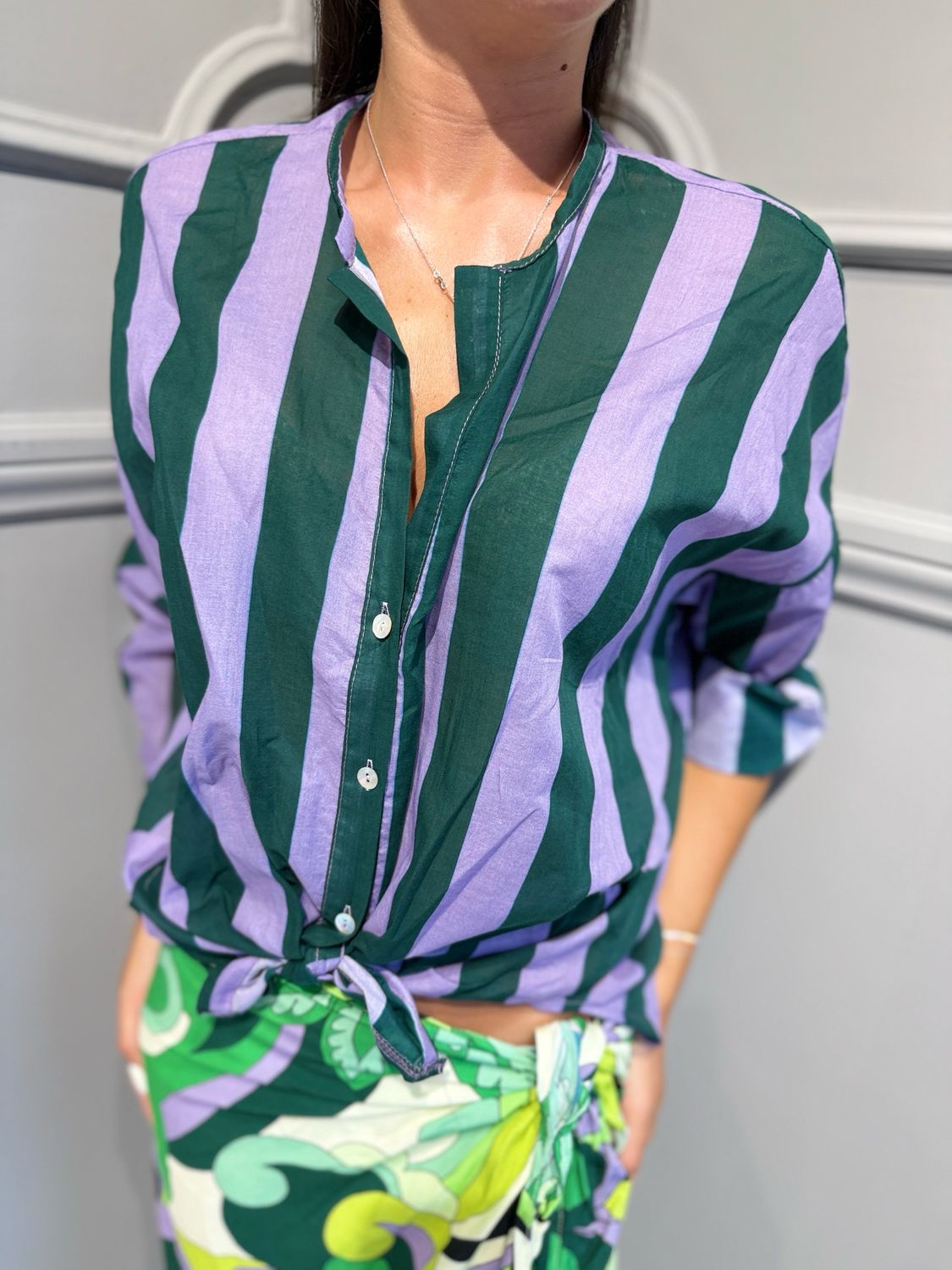 MOTEL - camicia riga S26CM53 viola/verde