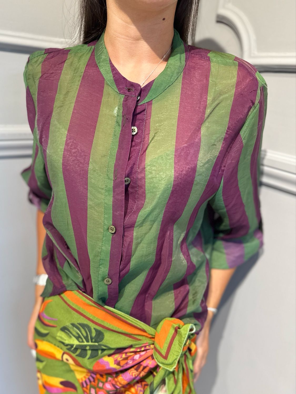 HAVE ONE - camicia eco riga CVS-Q422 verde/viola