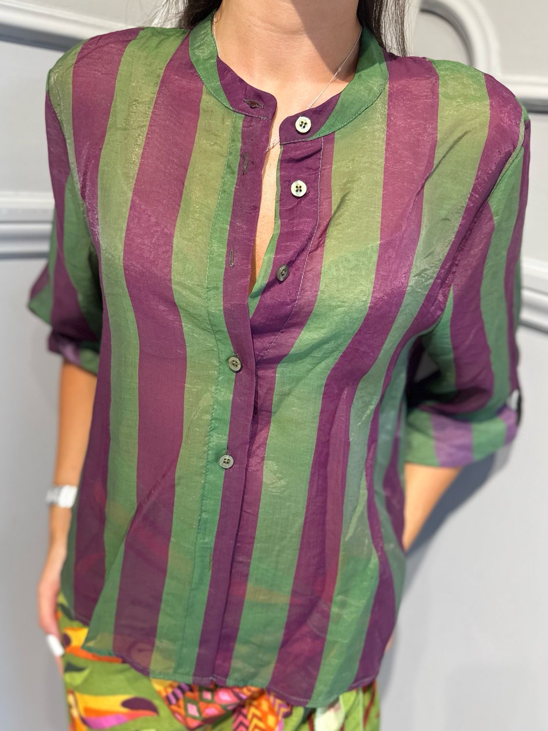 HAVE ONE - camicia eco riga CVS-Q422 verde/viola