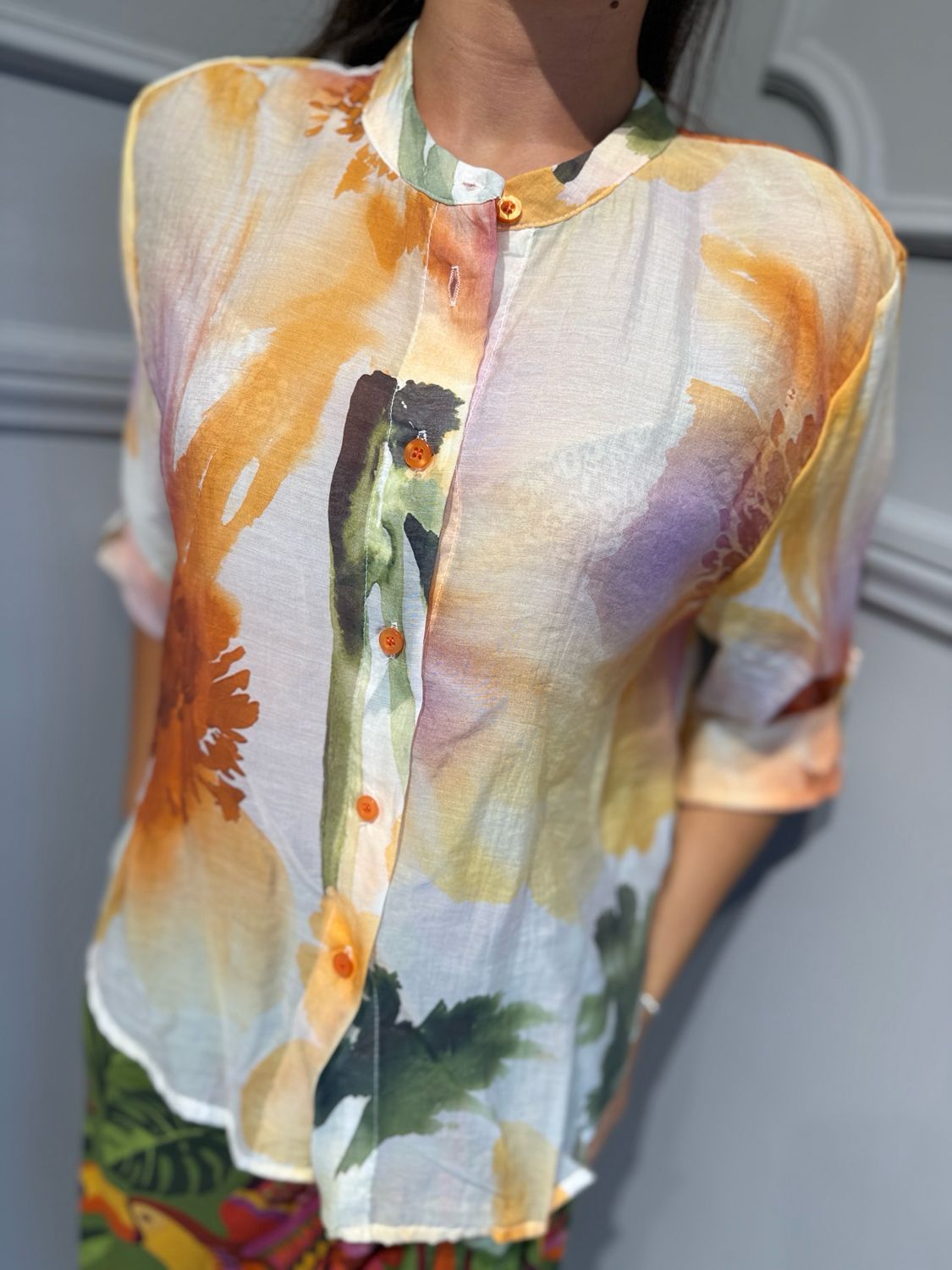 HAVE ONE - camicia fiore CVS-Q503 arancio