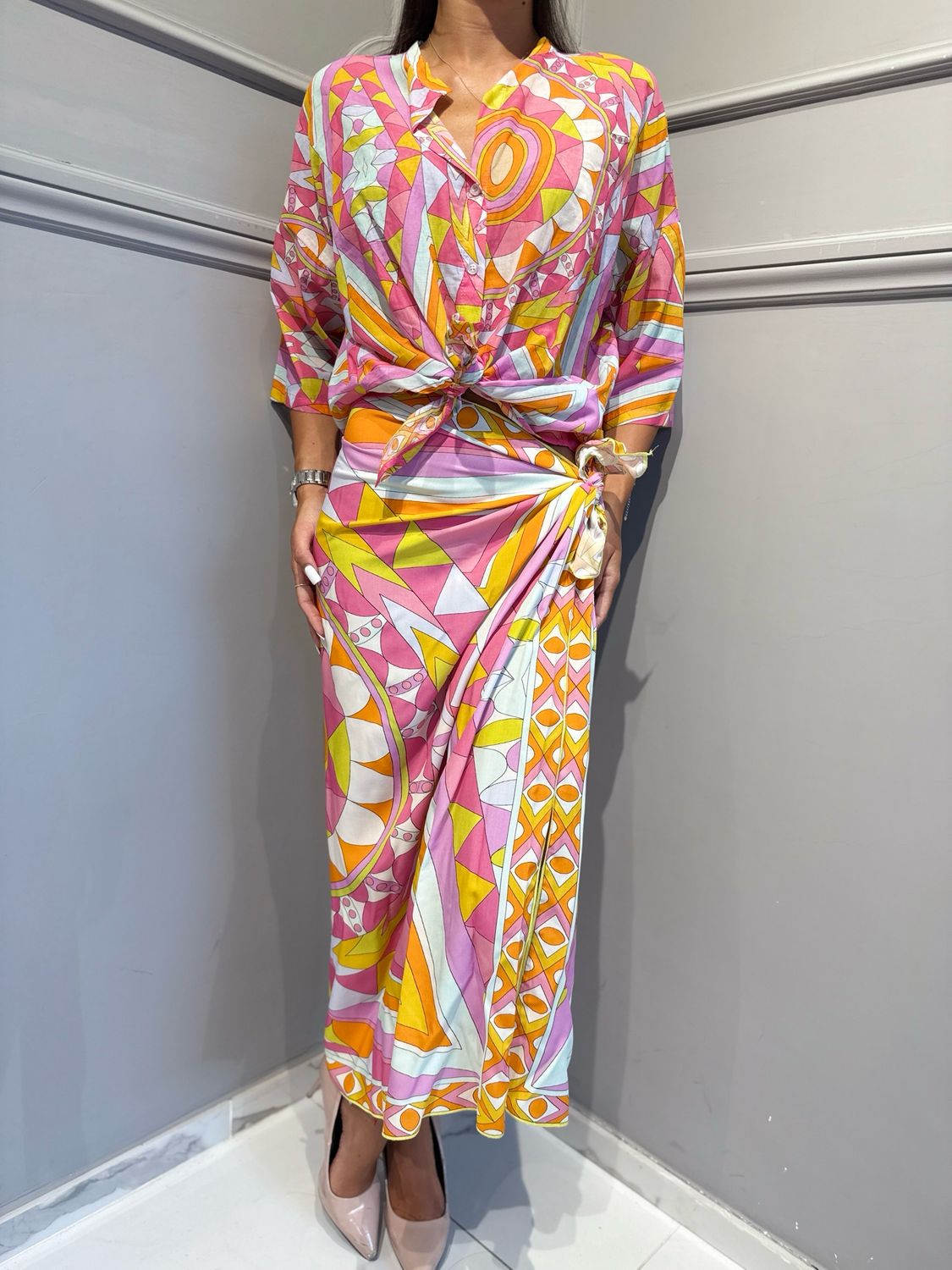 TENSIONE IN - gonna pareo lunga fantasia pucci PE260544 arancio/rosa