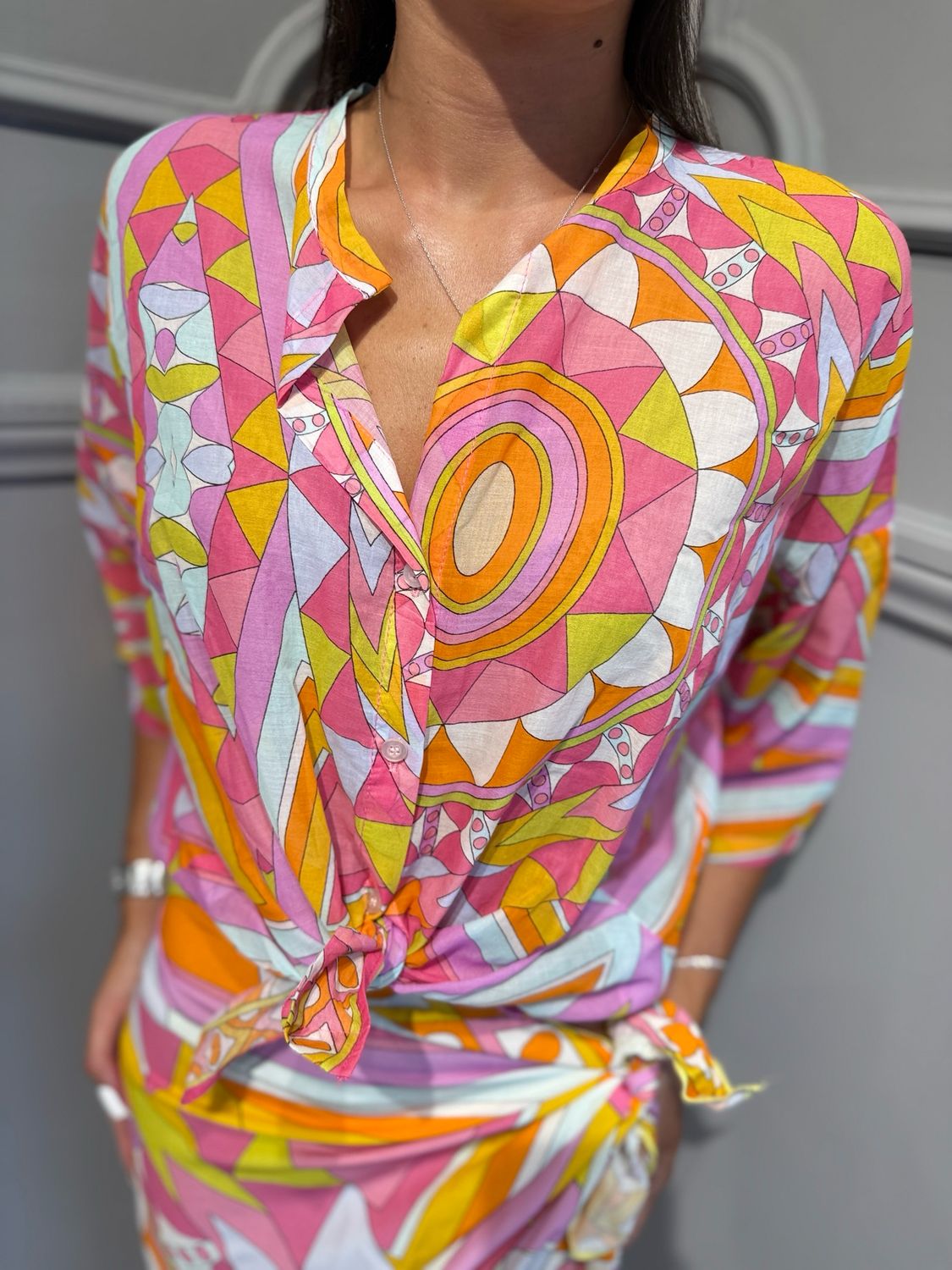 TENSIONE IN - camicia fantasia pucci PE260546 arancio/fucsia