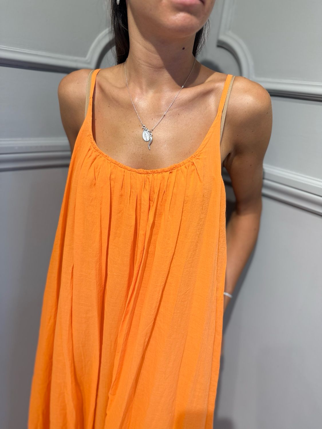 TENSIONE IN - abito in mussola di cotone arancio S26AK65
