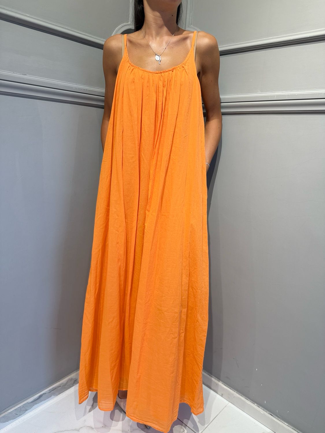 TENSIONE IN - abito in mussola di cotone arancio S26AK65