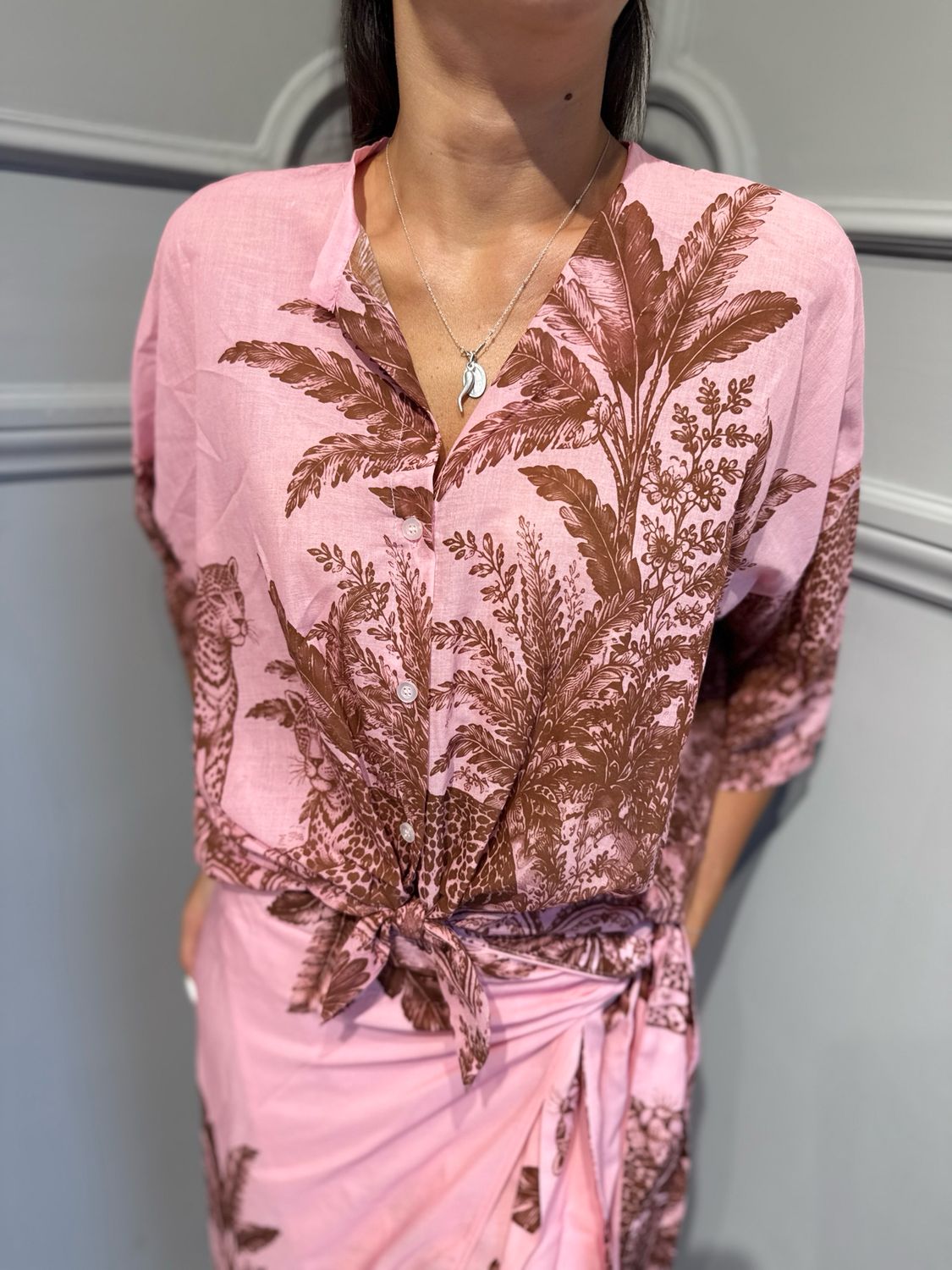 TENSIONE IN - camicia fantasia Dior PE260552 rosa/moro