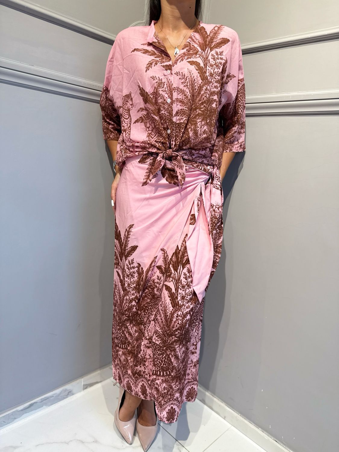 TENSIONE IN - gonna pareo lunga fantasia Dior PE260550 rosa/moro