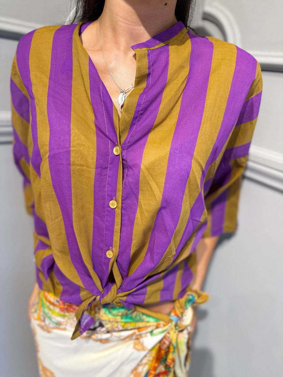 TENSIONE IN - camicia eco riga PE260525 viola/cuoio