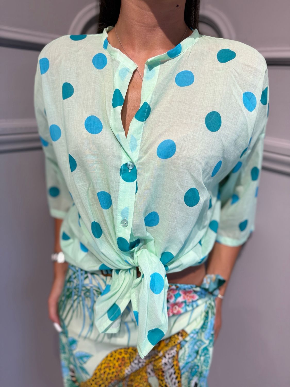 TENSIONE IN - camicia pois PE260528 verde/turchese