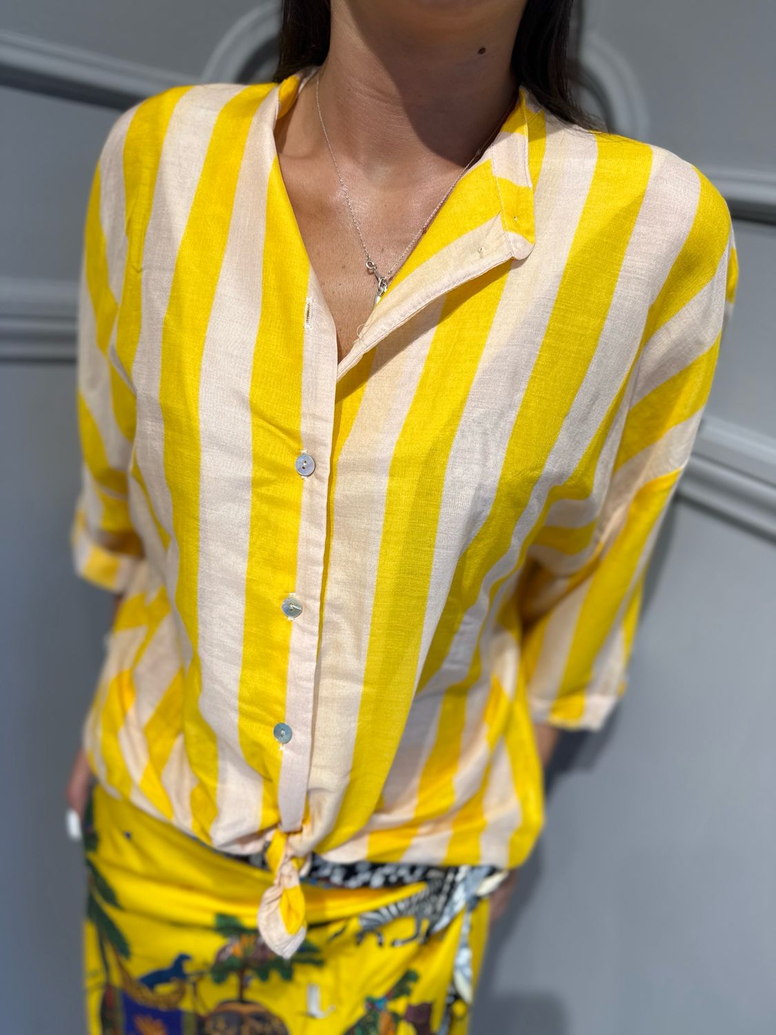 TENSIONE IN - camicia riga misto zeta 40066 giallo