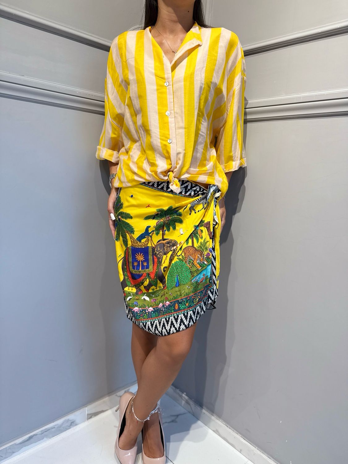 TENSIONE IN - camicia riga misto zeta 40066 giallo