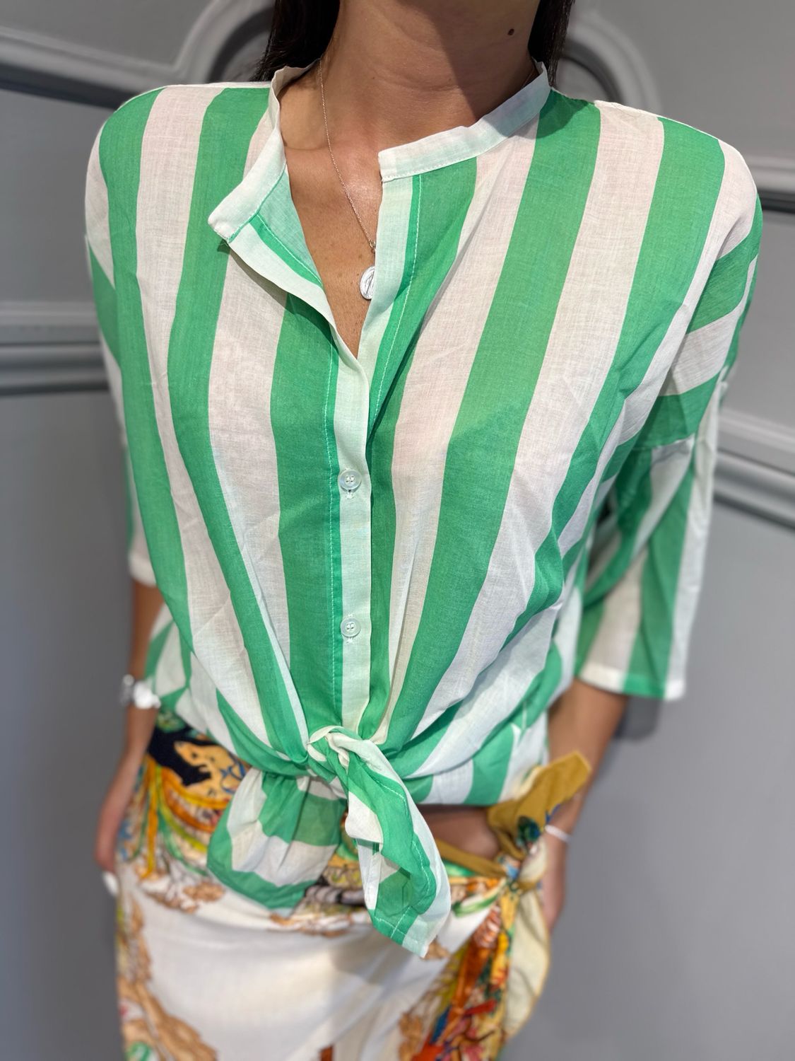 TENSIONE IN - camicia eco riga PE260525 verde/panna