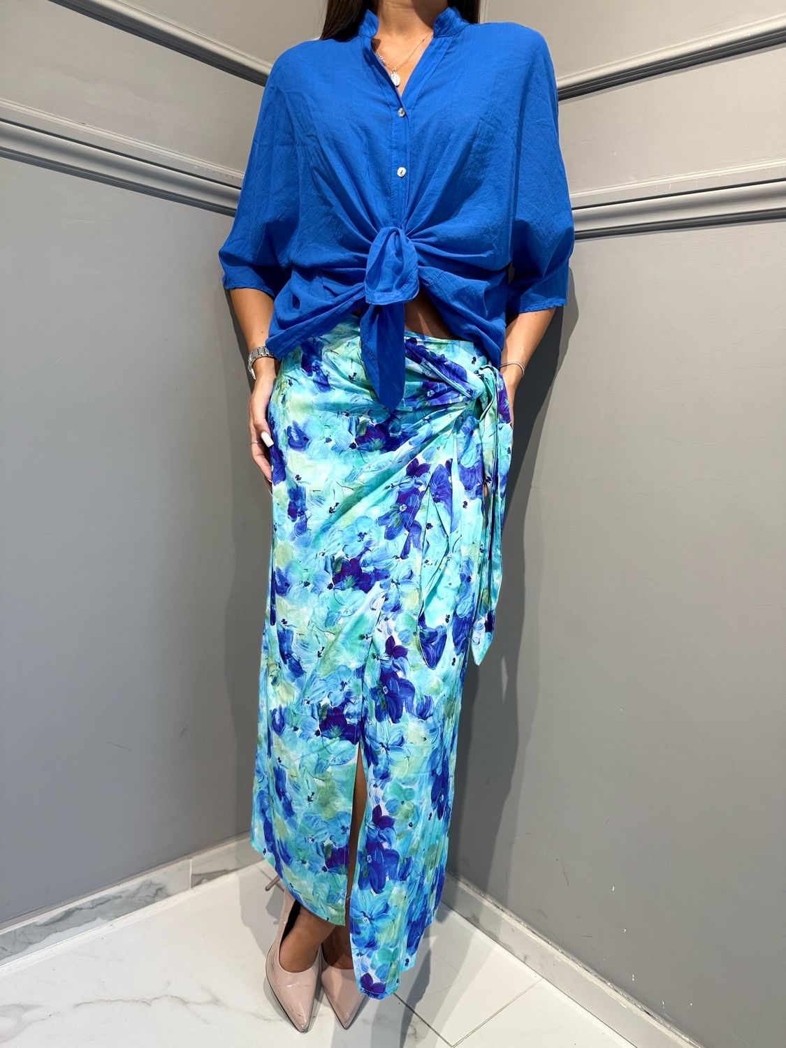 TENSIONE IN - gonna a portafoglio lunga fiori PE260593 azzurro