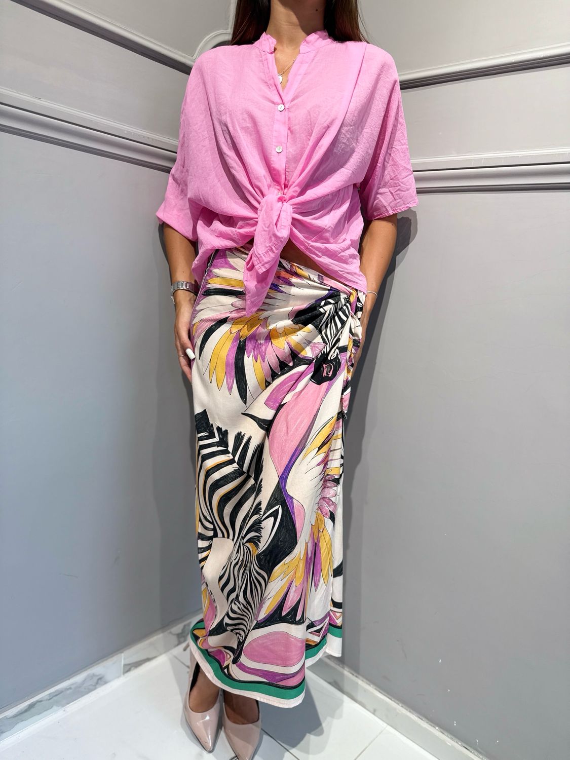 TENSIONE IN - camicia in mussola di cotone rosa G492C35RPE26